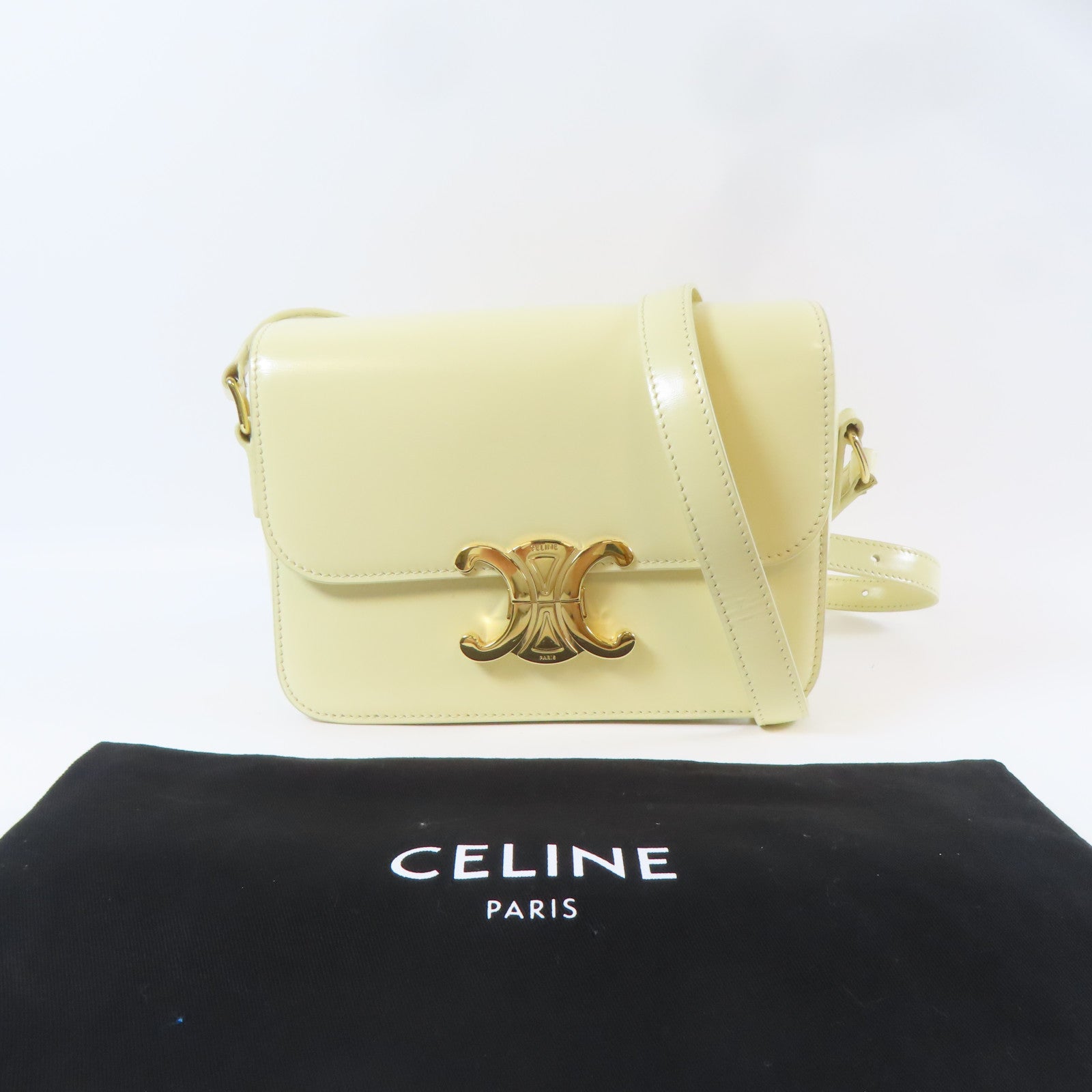 CELINE 牛皮皮革Triomphe Shoulder Bag金扣肩背袋白色
