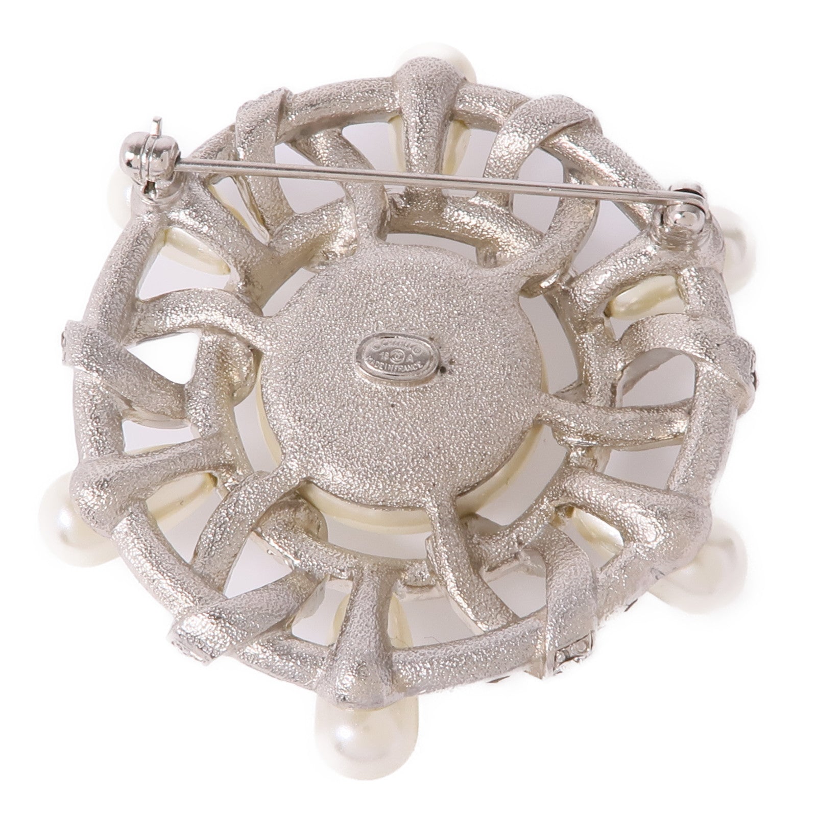 CHANEL CC Brooch Accessories Metal PVC Silver White