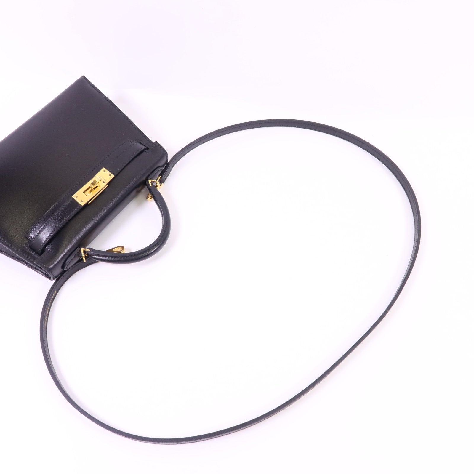 HERMES Box Calf皮革Mini Kelly金扣手挽肩背兩用袋Noir