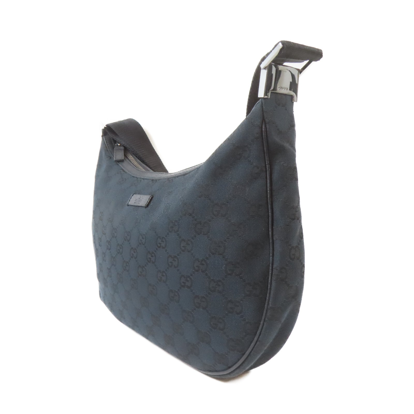 GUCCI 帆布Shoulder Bag銀扣肩背袋深藍色