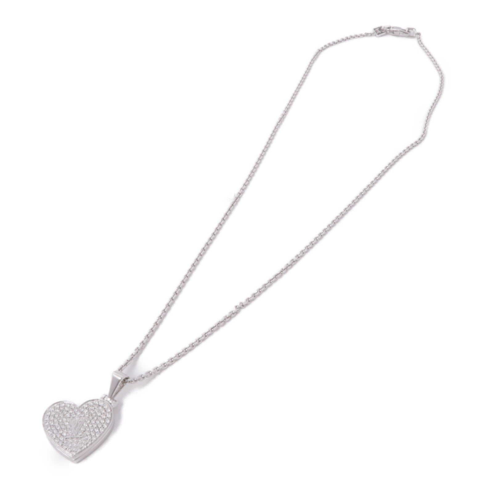 LOUIS VUITTON 18K白金Heart Locket Pendant鑽石項鍊