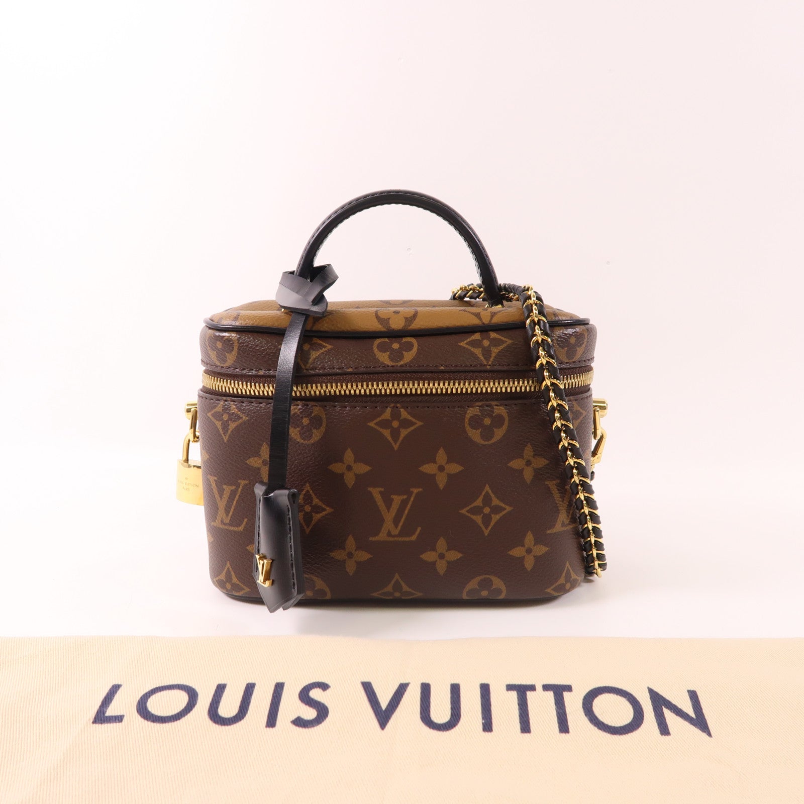 LOUIS VUITTON Monogram Reverse Vanity PM金扣手挽肩背兩用袋棕色