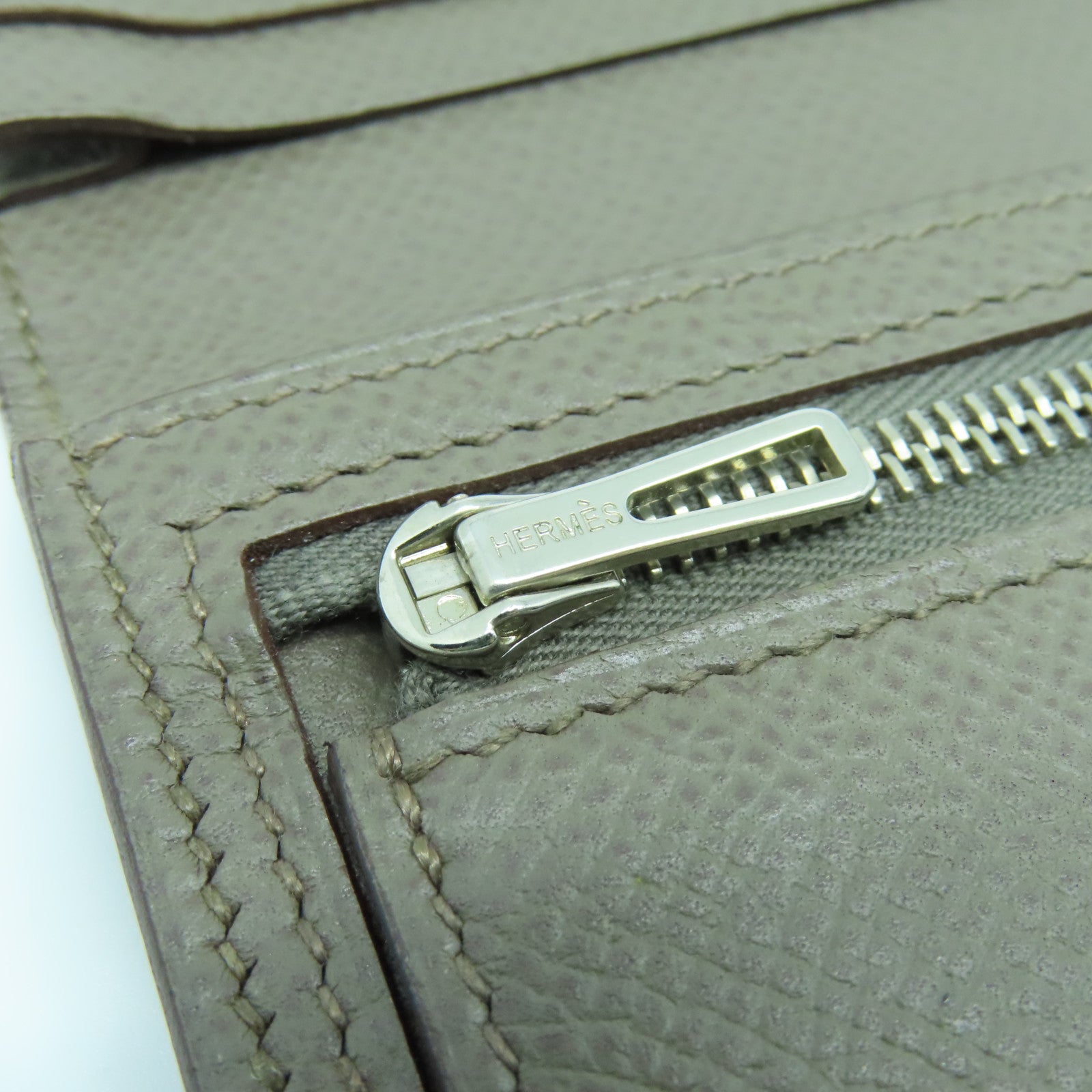 HERMES Epsom皮革Bearn W Snap銀扣長錢包Etain杏色