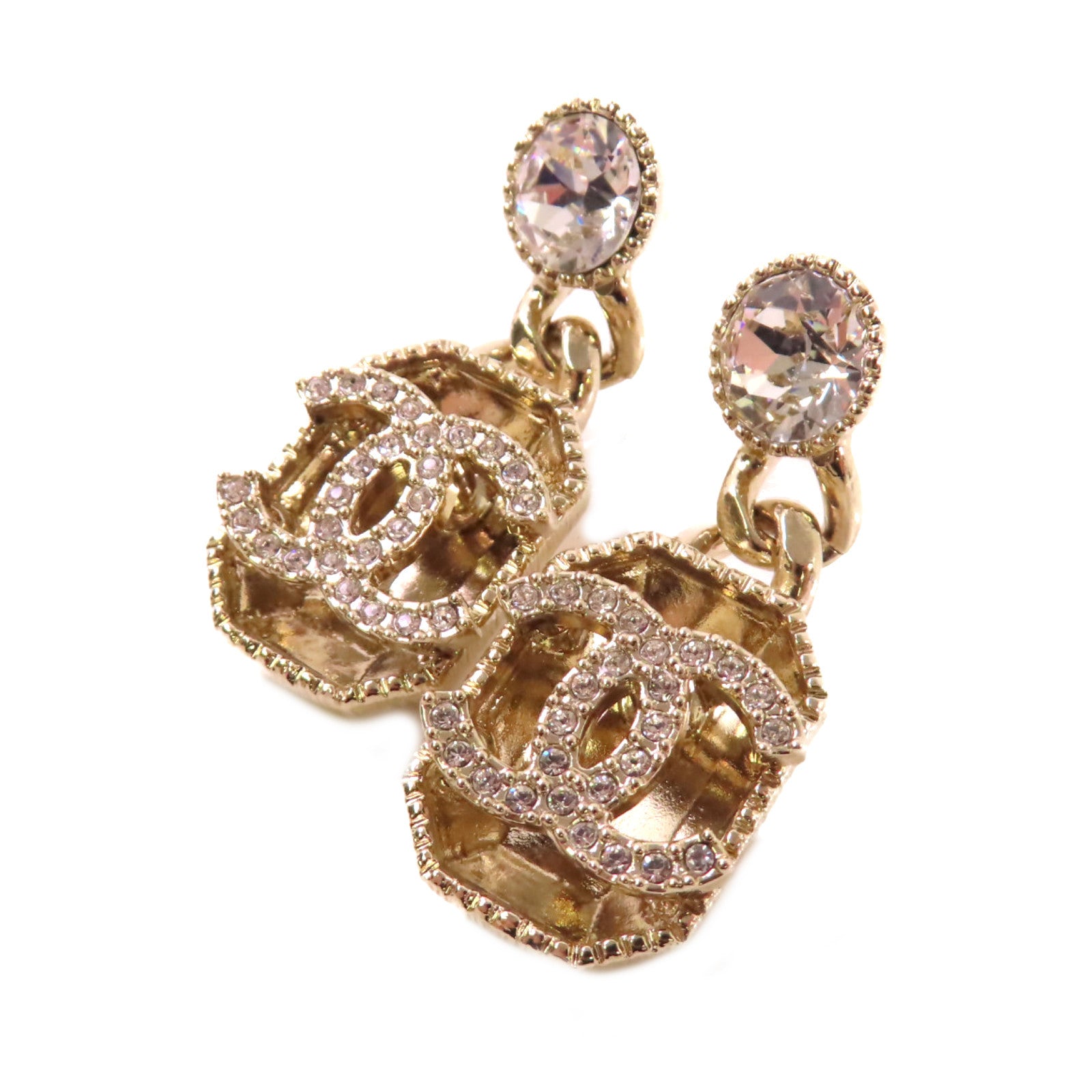 CHANEL 金屬/水鑽CC Earrings耳環