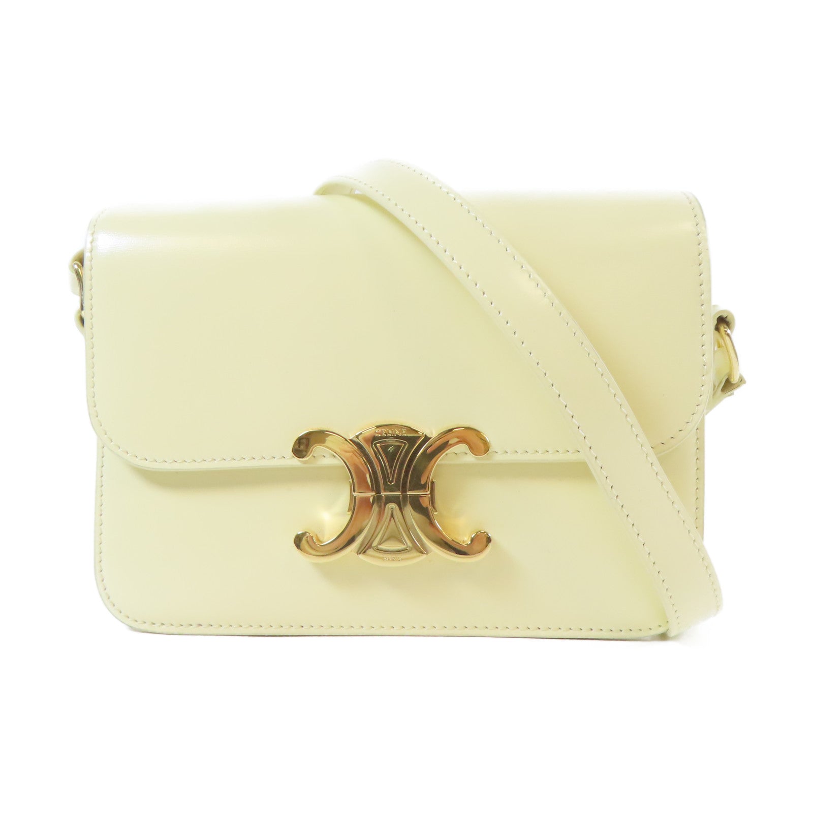CELINE 牛皮皮革Triomphe Shoulder Bag金扣肩背袋白色