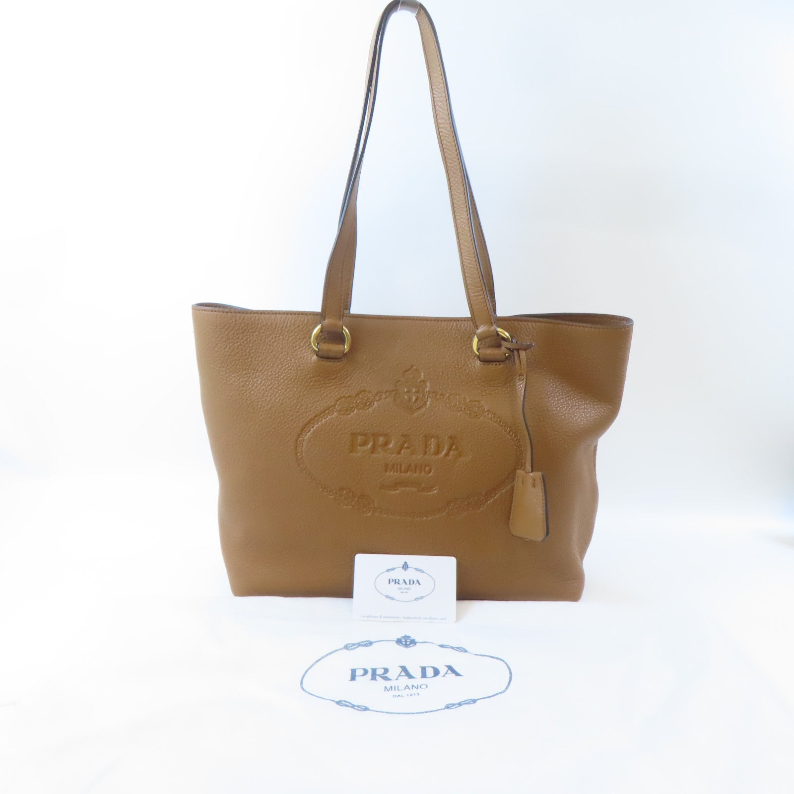PRADA 牛皮皮革Tote Bag金扣肩背袋啡色