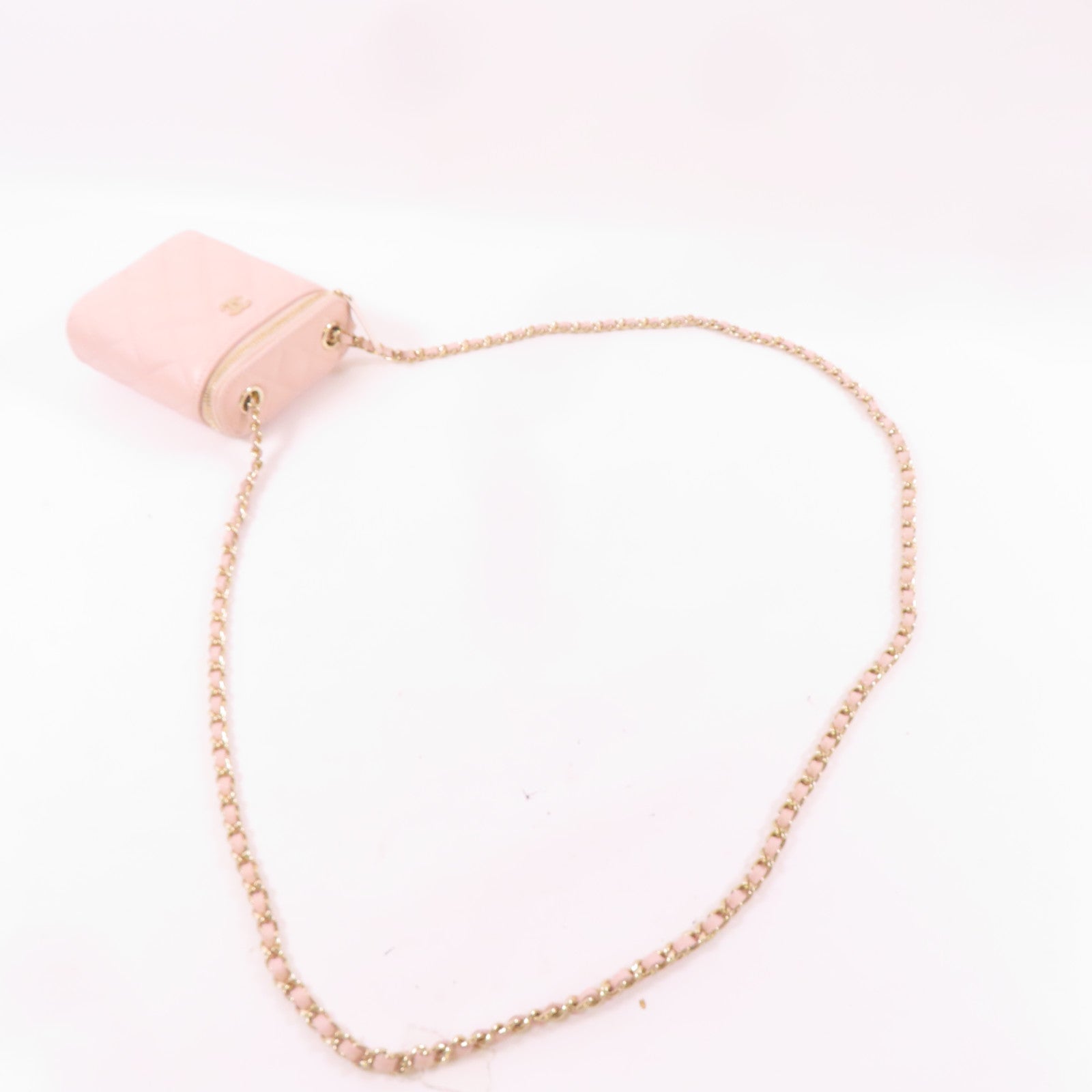 CHANEL 牛皮皮革Vanity Case金扣鏈帶肩背袋粉紅色