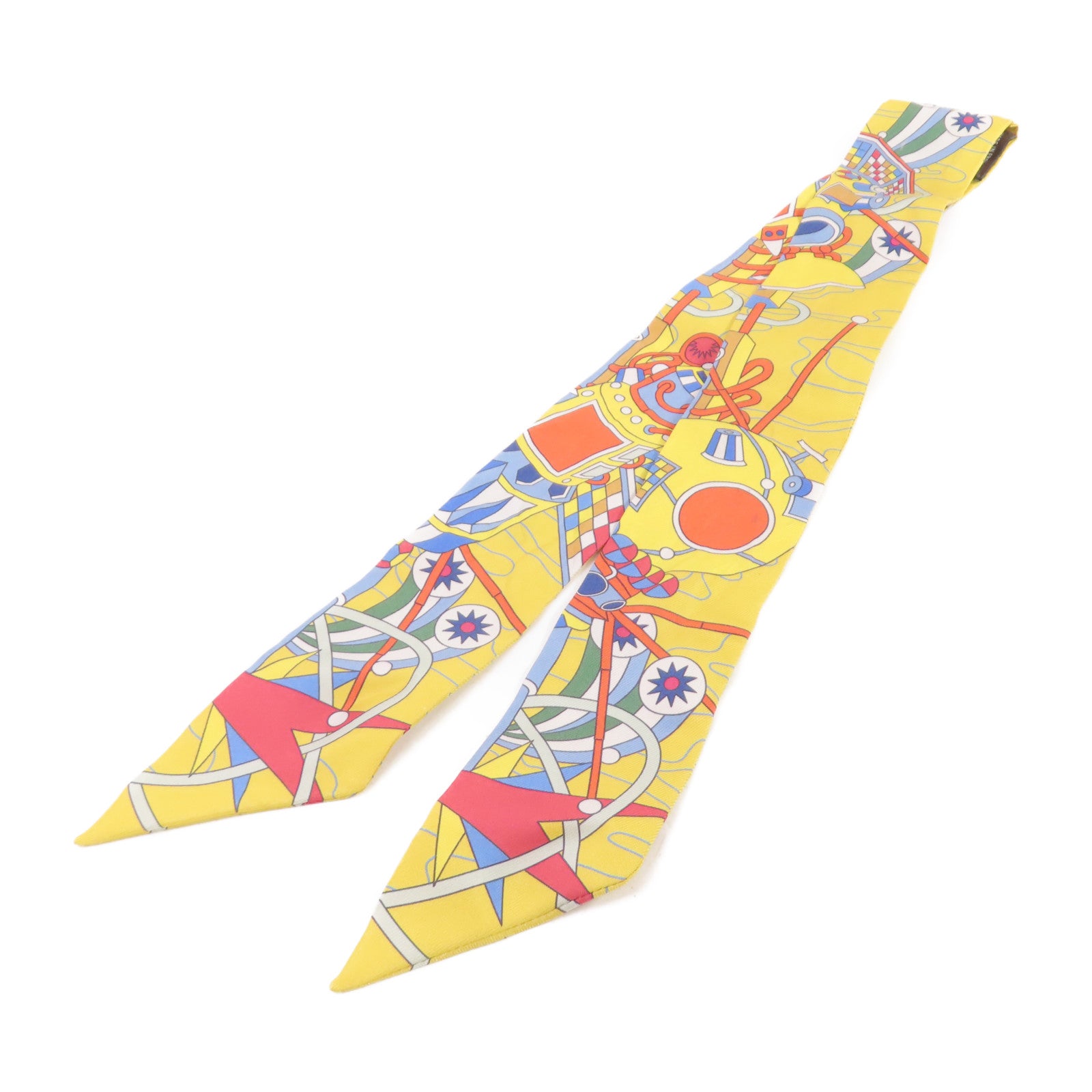 HERMES 絲質Twilly Scarf絲巾黃色/藍色/彩色