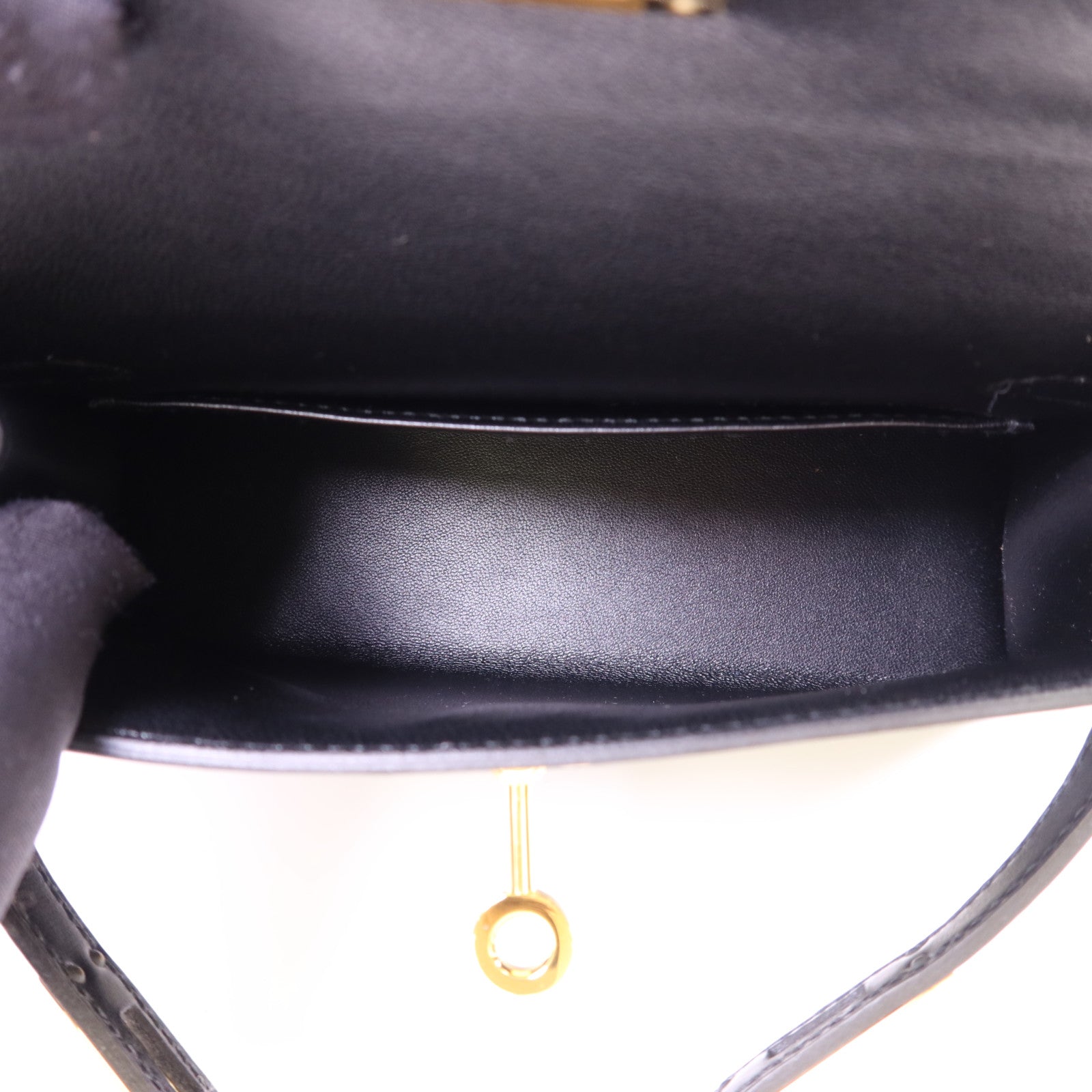 HERMES Box Calf皮革Mini Kelly金扣手挽肩背兩用袋Noir