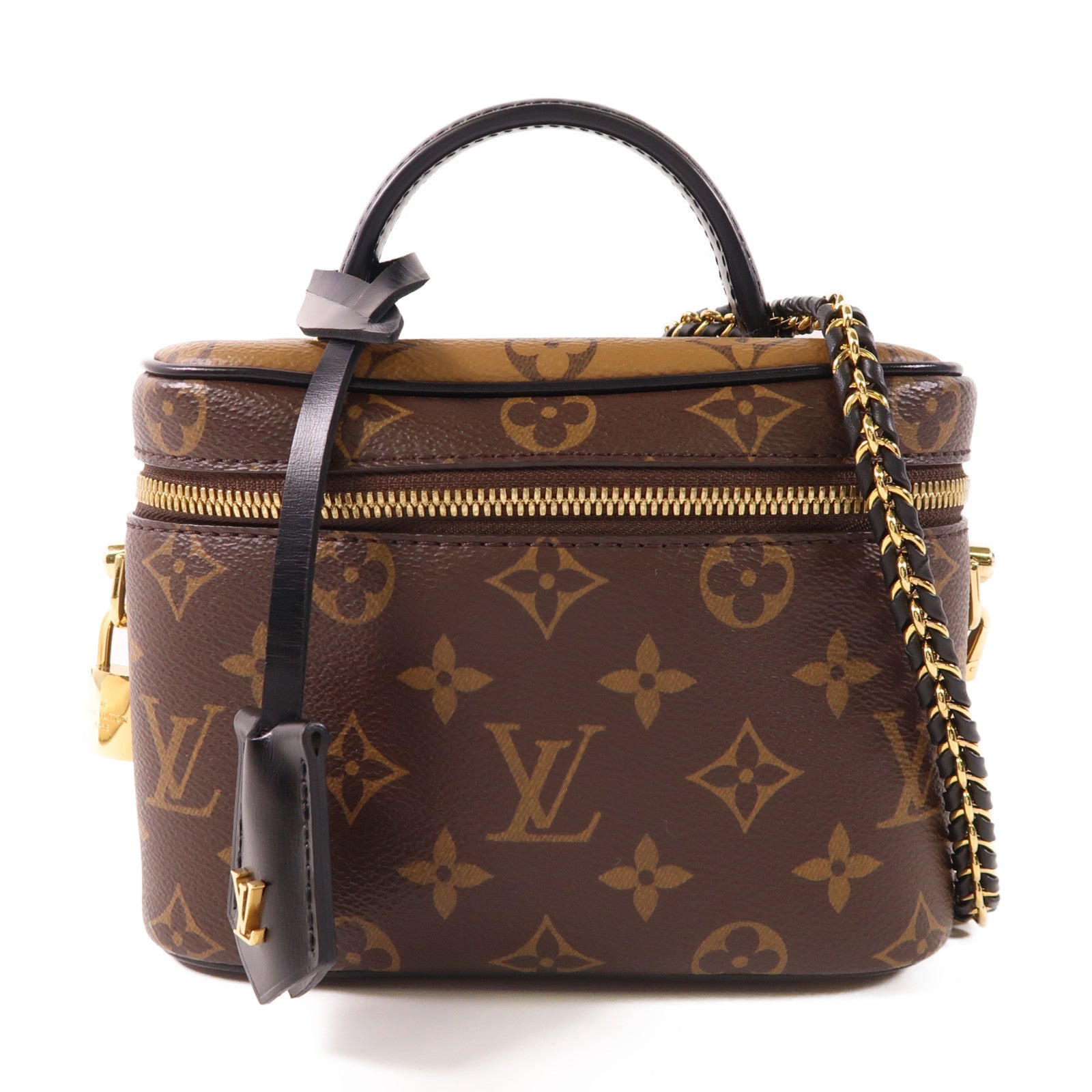 LOUIS VUITTON Monogram Reverse Vanity PM金扣手挽肩背兩用袋棕色