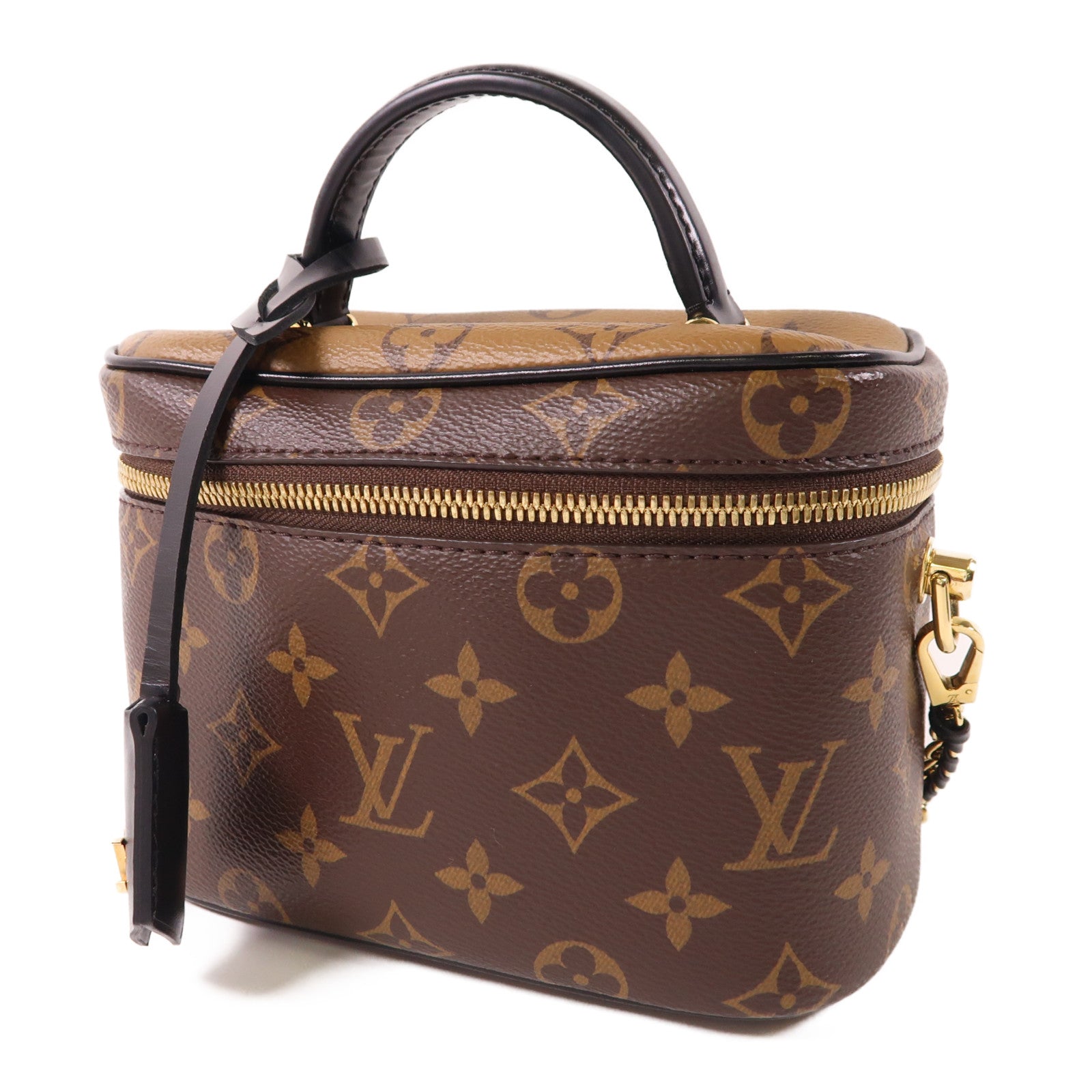 LOUIS VUITTON Monogram Reverse Vanity PM金扣手挽肩背兩用袋棕色