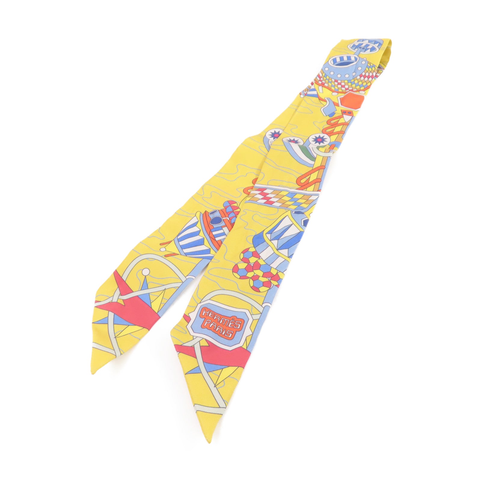HERMES 絲質Twilly Scarf絲巾黃色/藍色/彩色