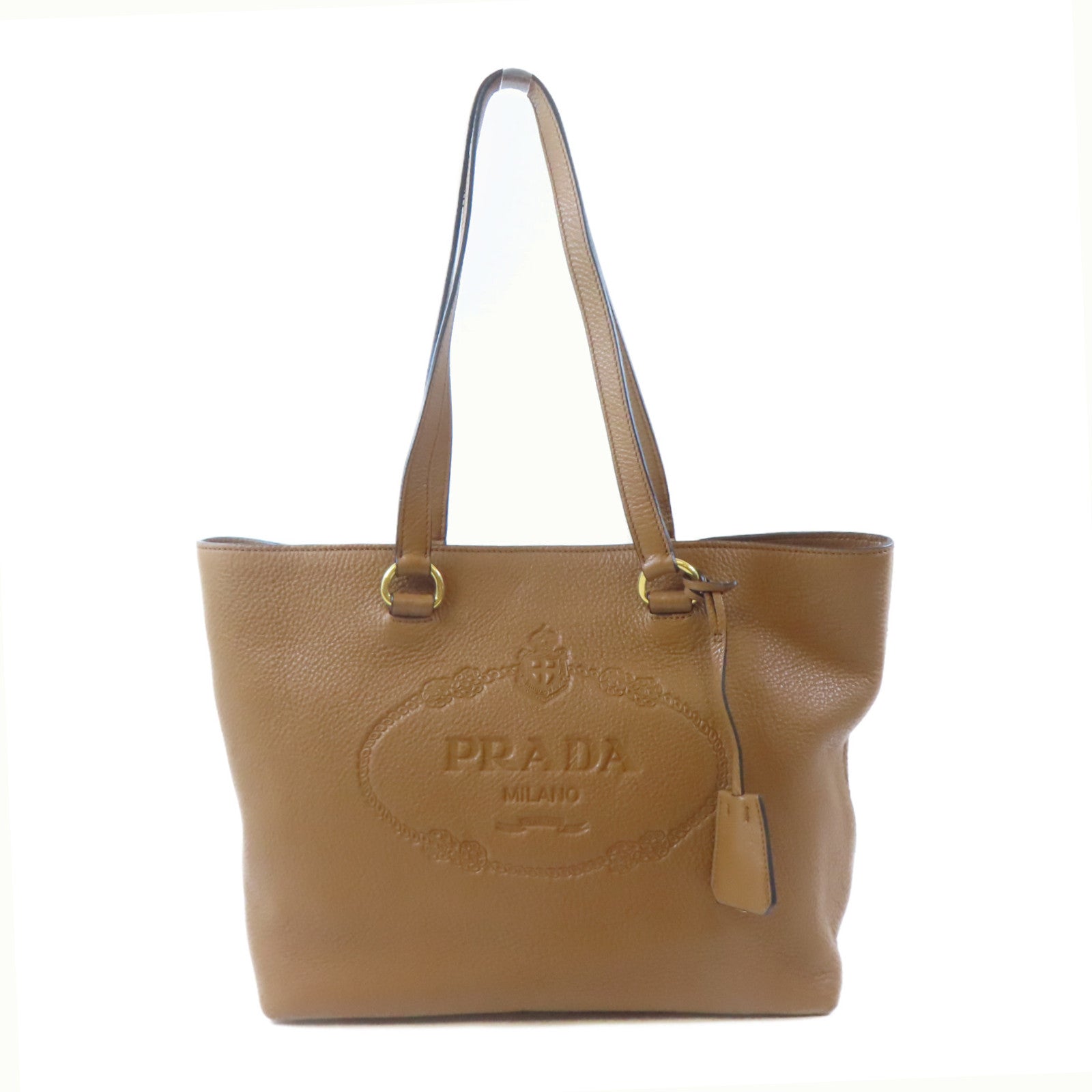PRADA 牛皮皮革Tote Bag金扣肩背袋啡色