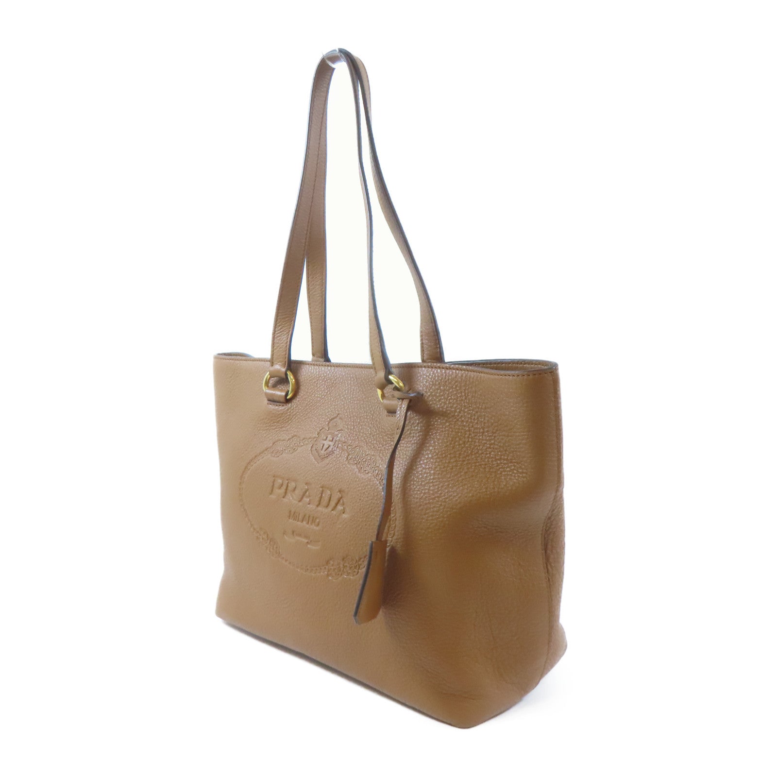 PRADA 牛皮皮革Tote Bag金扣肩背袋啡色