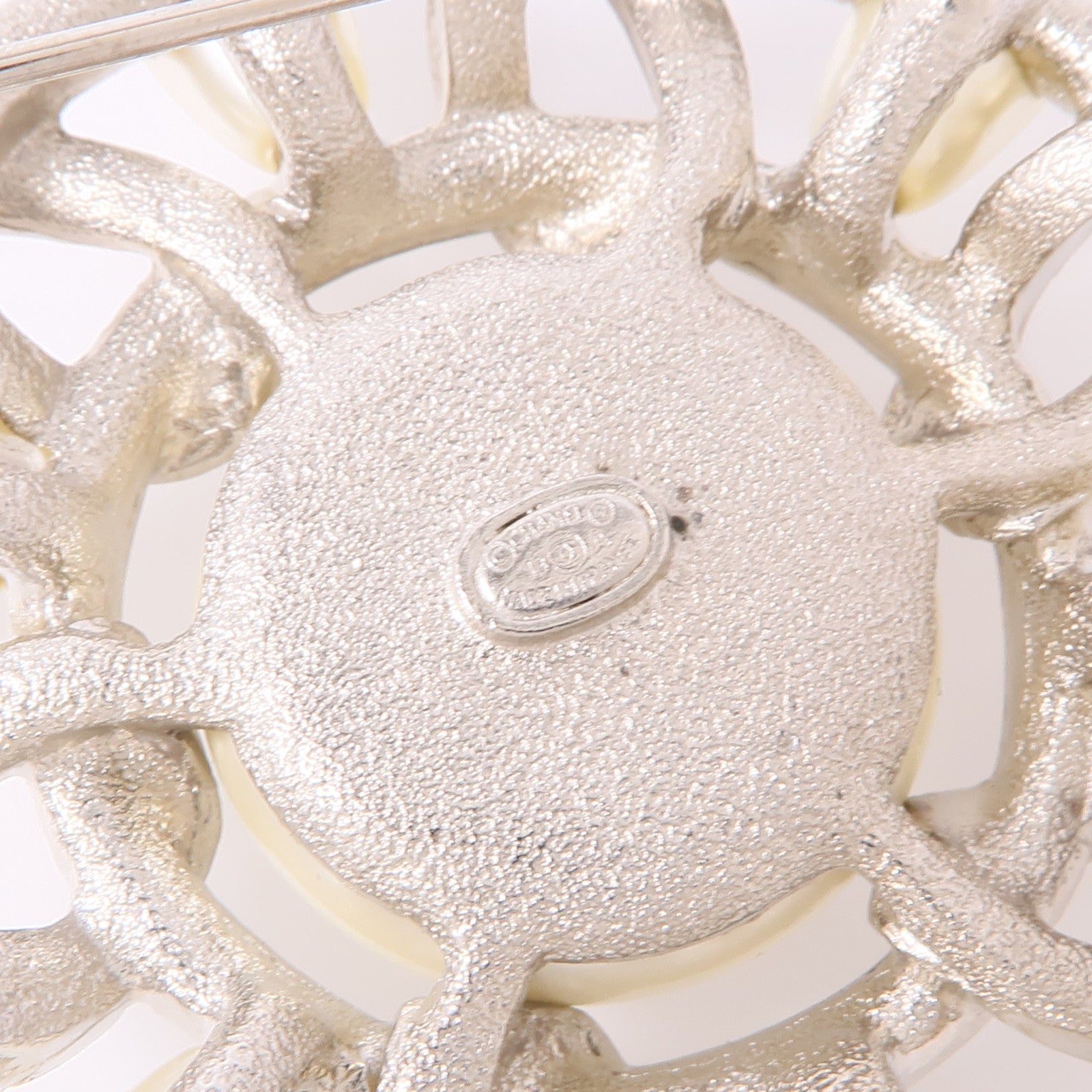 CHANEL CC Brooch Accessories Metal PVC Silver White