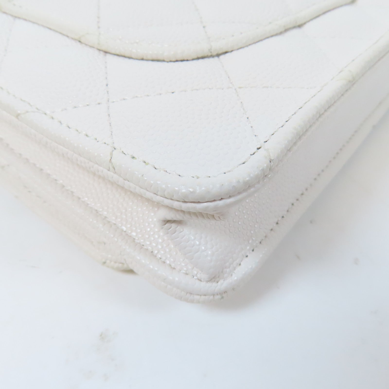 CHANEL 【激減優惠】菱格Caviar皮革Wallet On Chain金扣鏈帶肩背袋白色