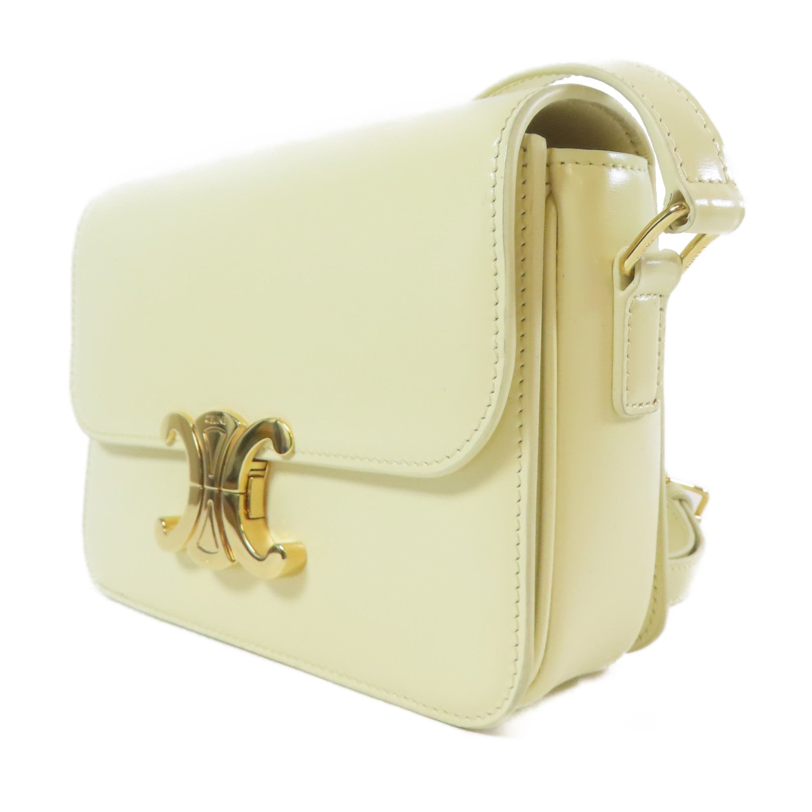 CELINE 牛皮皮革Triomphe Shoulder Bag金扣肩背袋白色