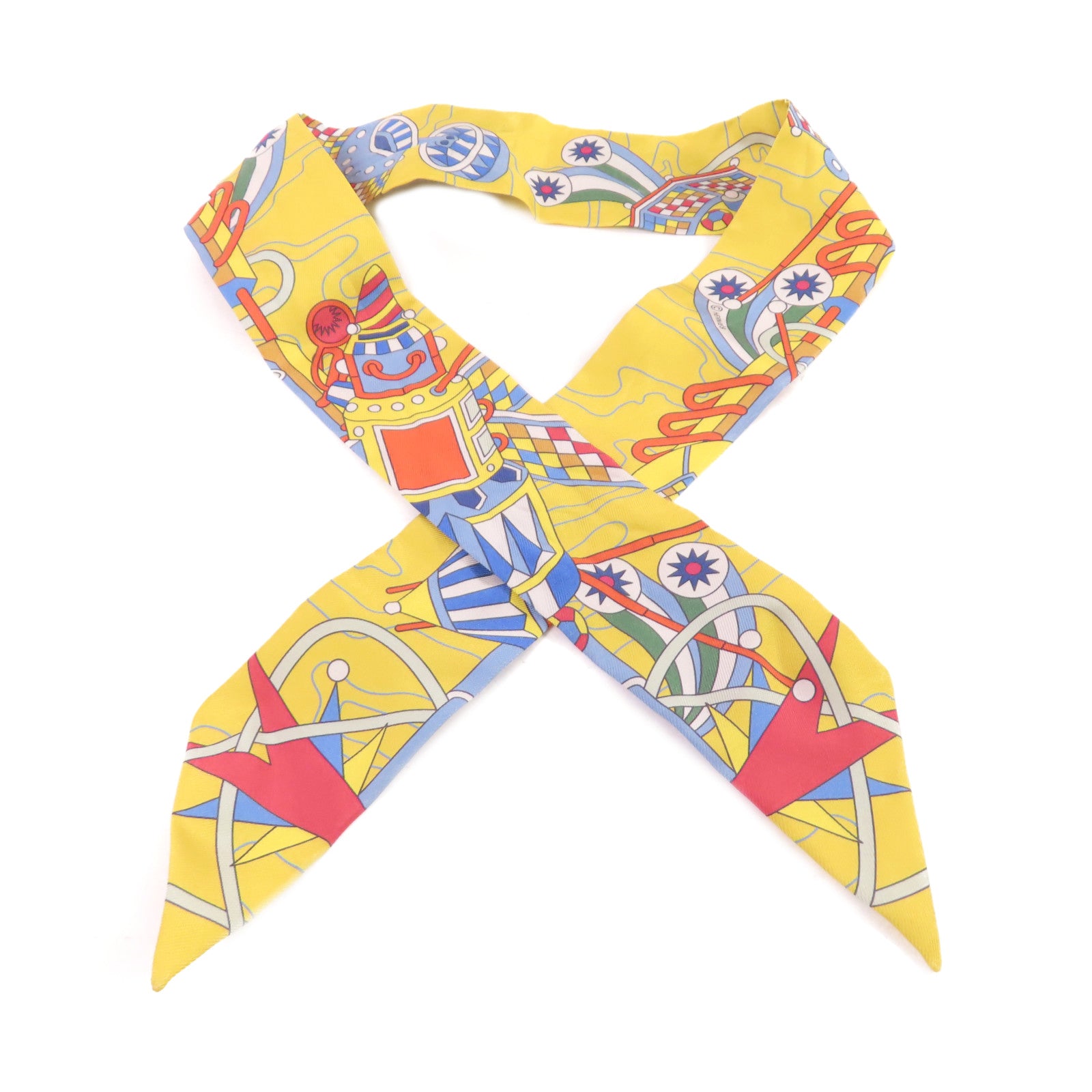 HERMES 絲質Twilly Scarf絲巾黃色/藍色/彩色
