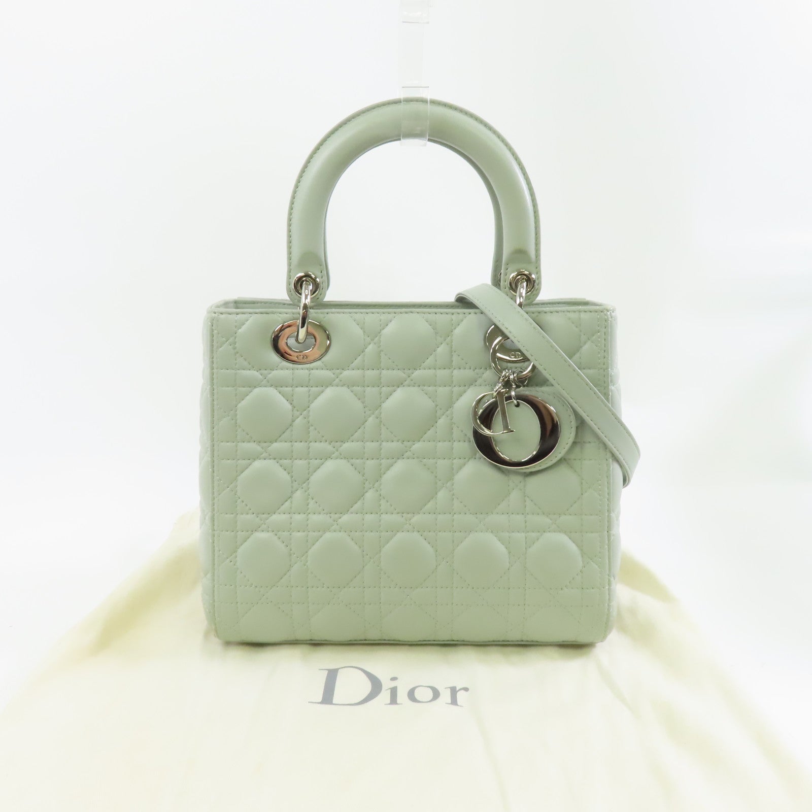 Dior 皮革Lady Dior Tote銀扣手挽肩背兩用袋淺綠色