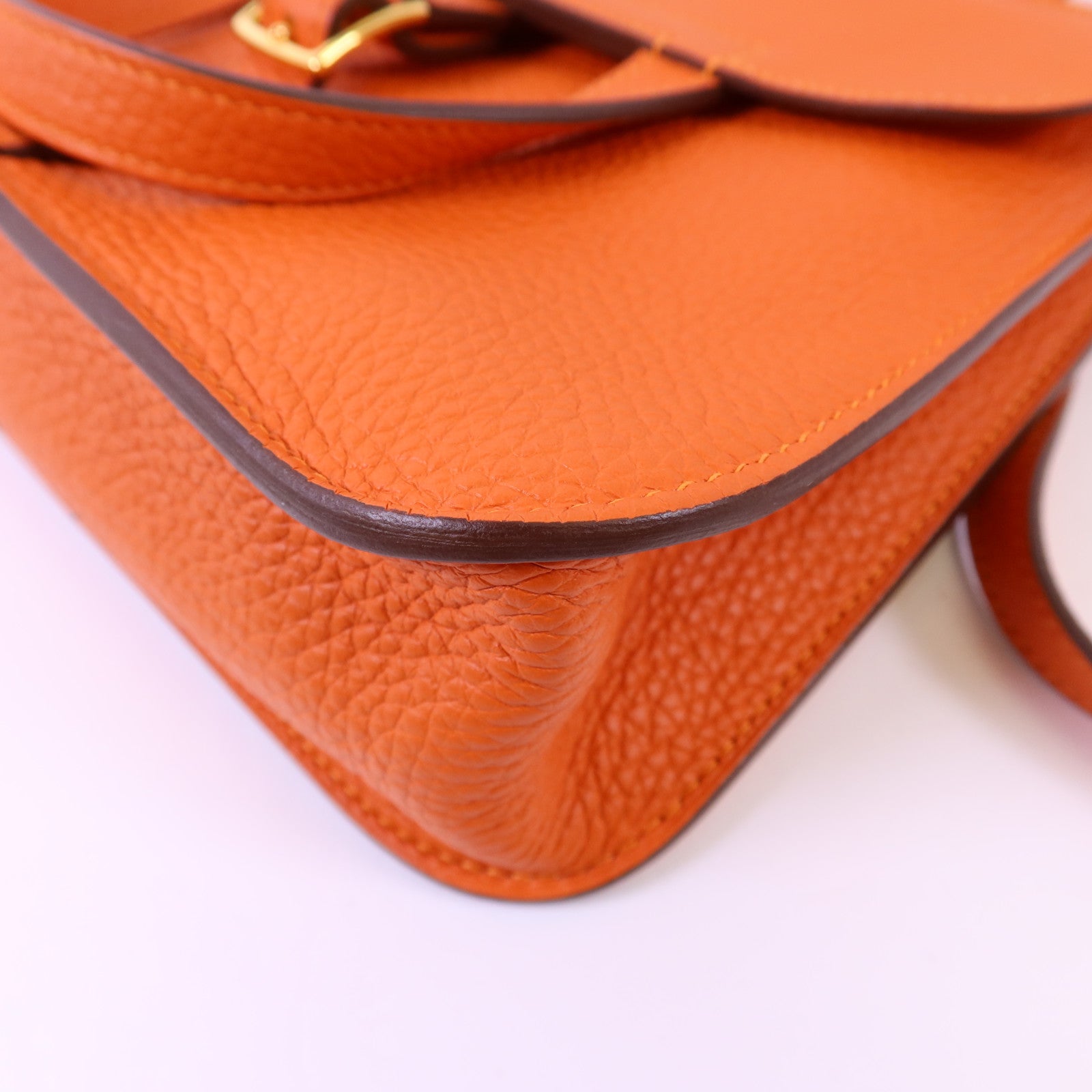 HERMES Clemence皮革Halzan 25金扣手挽肩背兩用袋Feu