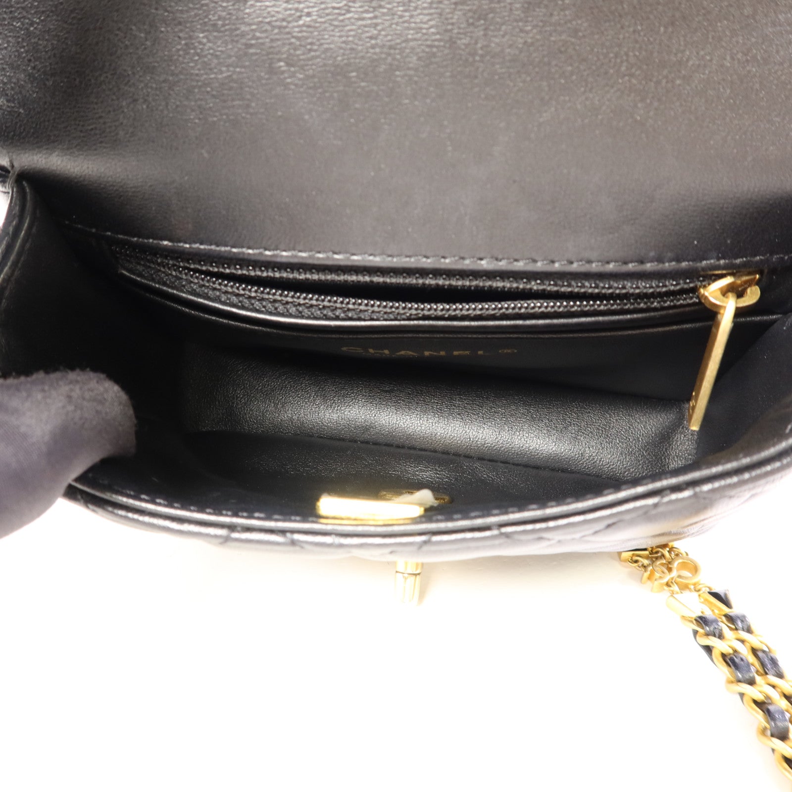 CHANEL 羊皮皮革Mini Flap Bag金扣鏈帶肩背袋