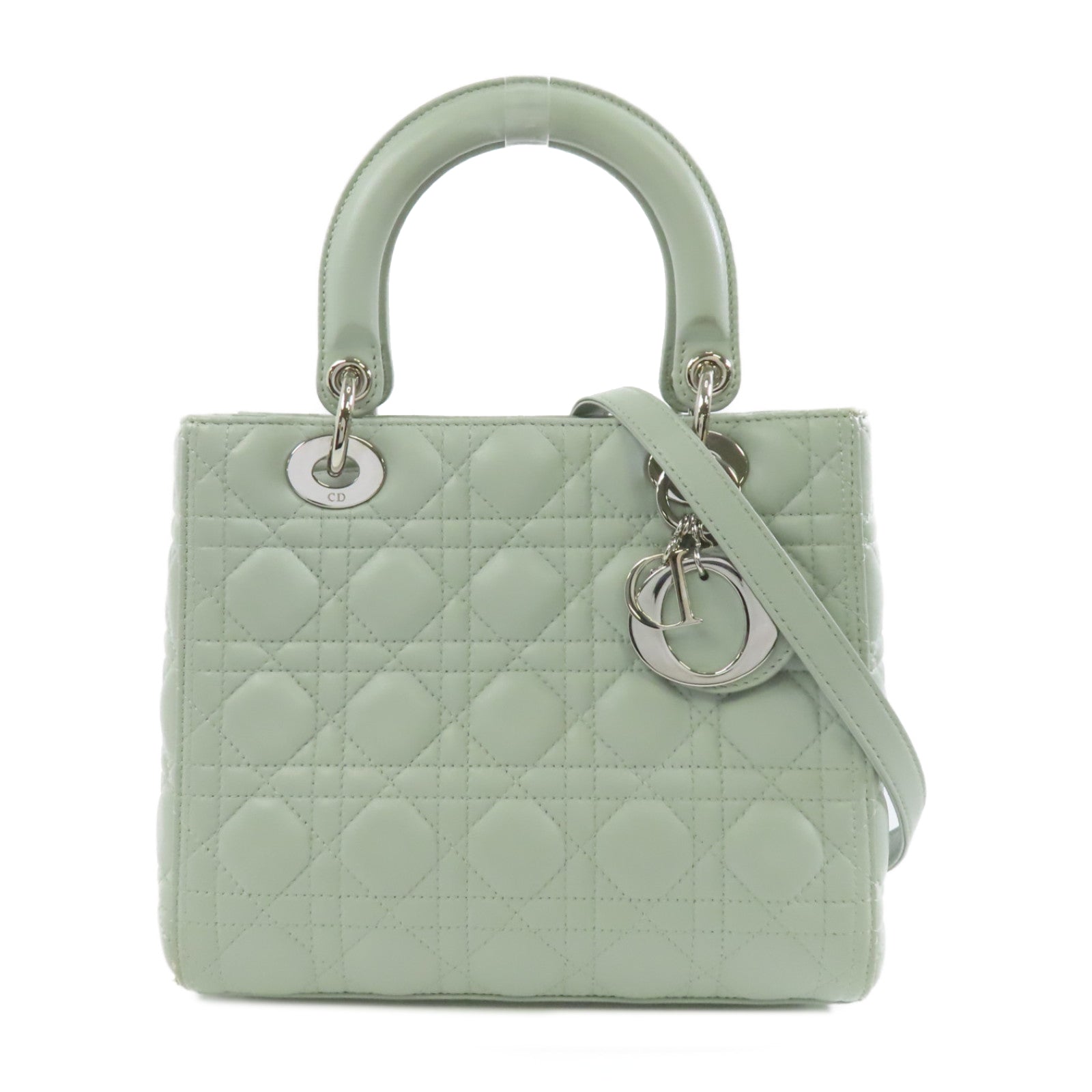 Dior 皮革Lady Dior Tote銀扣手挽肩背兩用袋淺綠色