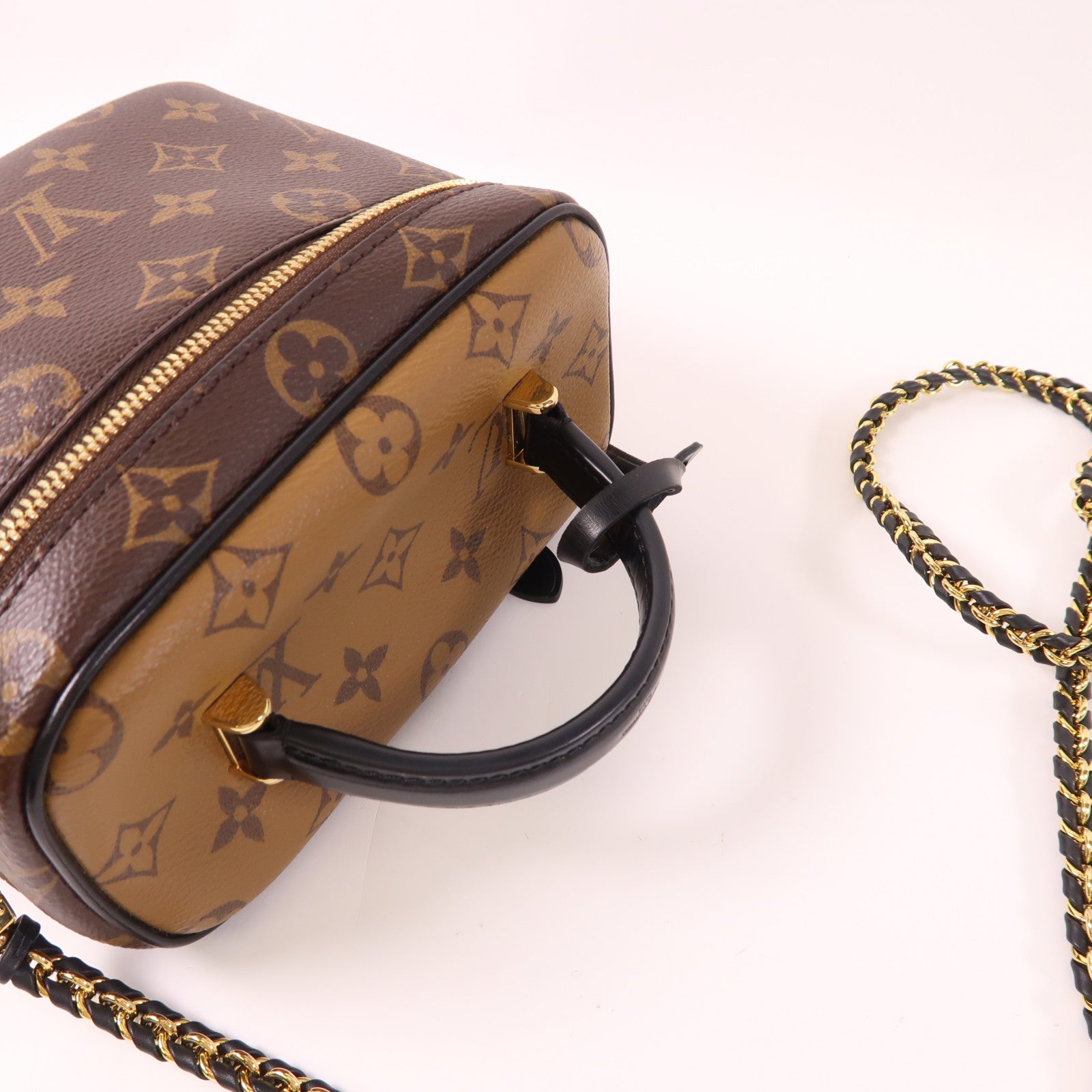LOUIS VUITTON Monogram Reverse Vanity PM金扣手挽肩背兩用袋棕色