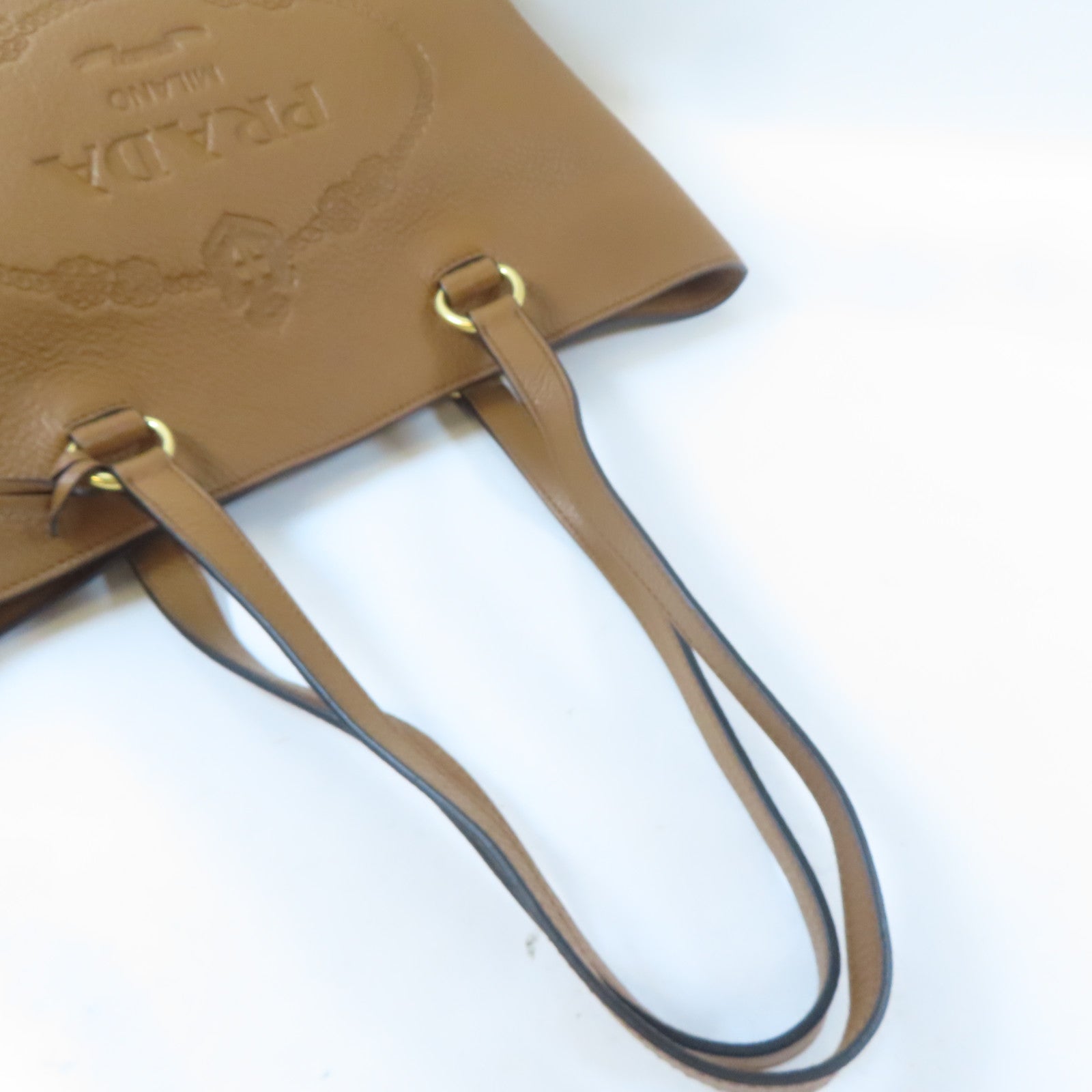 PRADA 牛皮皮革Tote Bag金扣肩背袋啡色