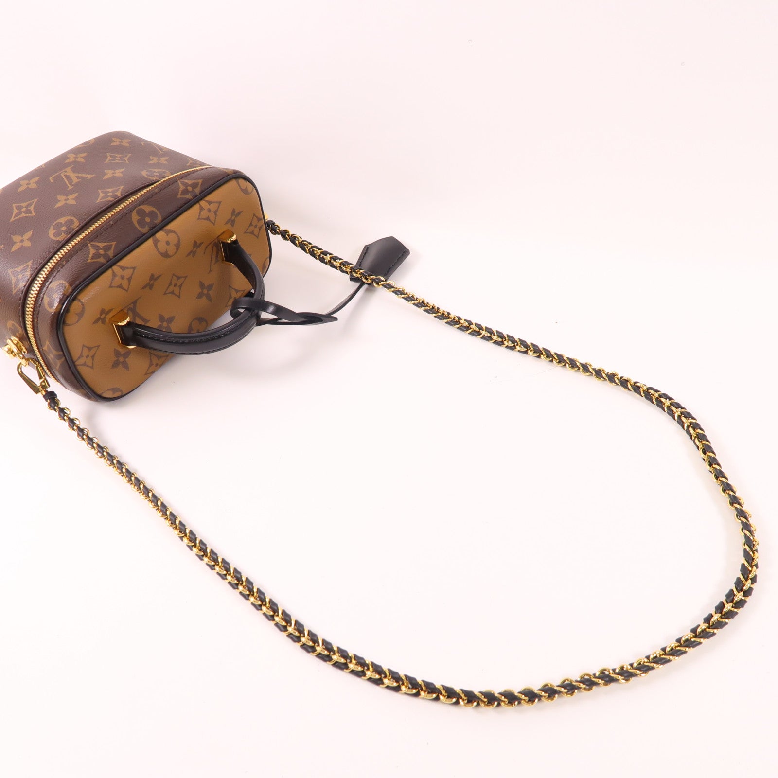 LOUIS VUITTON Monogram Reverse Vanity PM金扣手挽肩背兩用袋棕色