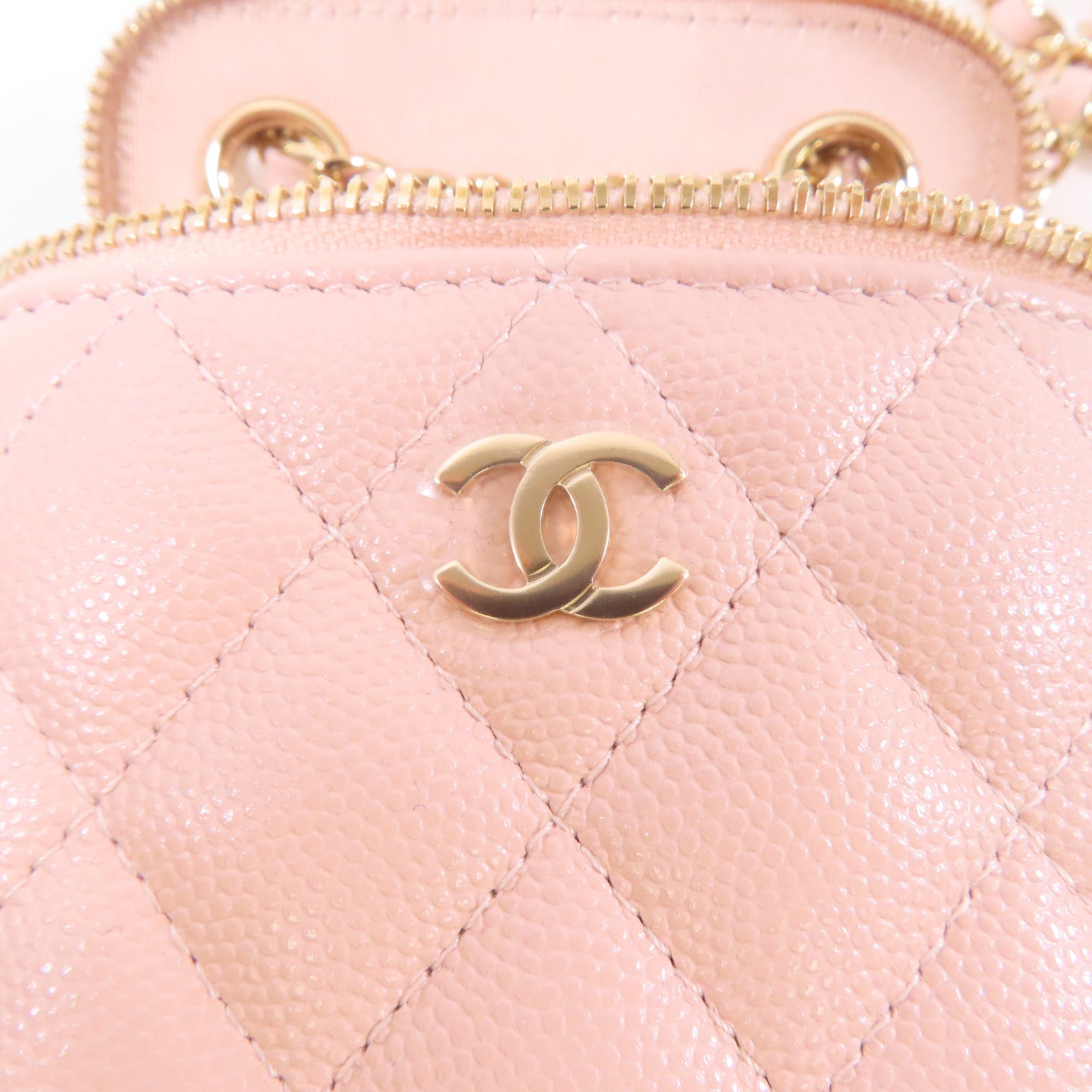 CHANEL 牛皮皮革Vanity Case金扣鏈帶肩背袋粉紅色
