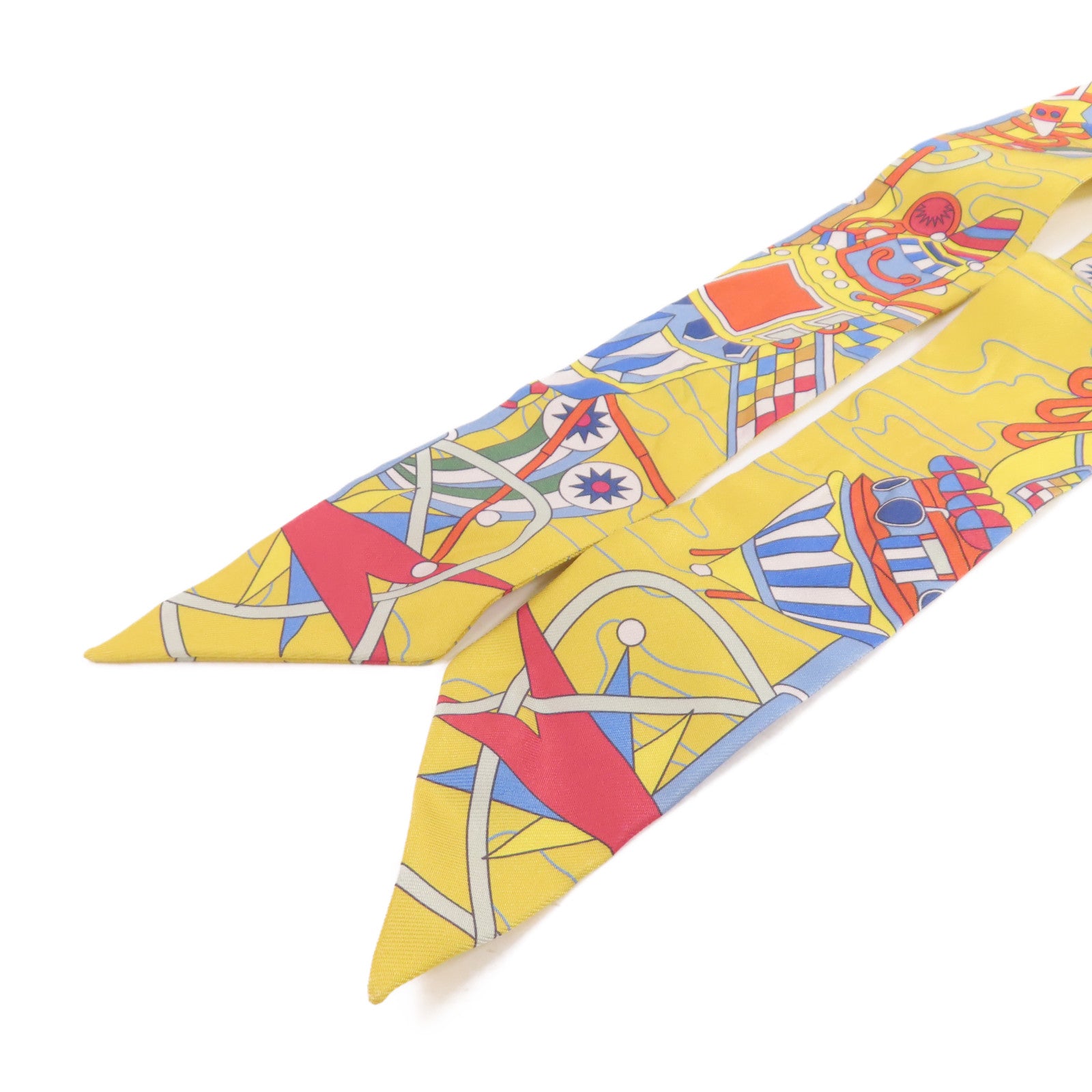 HERMES 絲質Twilly Scarf絲巾黃色/藍色/彩色