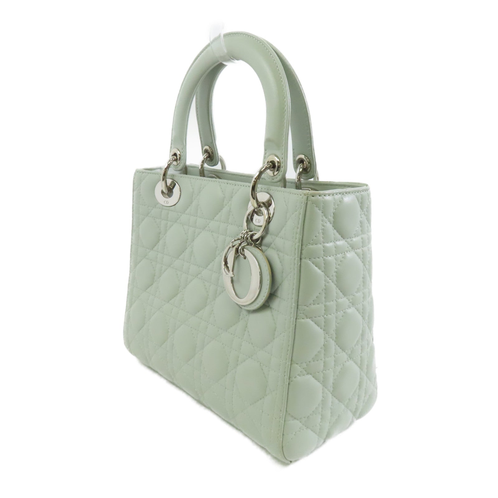 Dior 皮革Lady Dior Tote銀扣手挽肩背兩用袋淺綠色