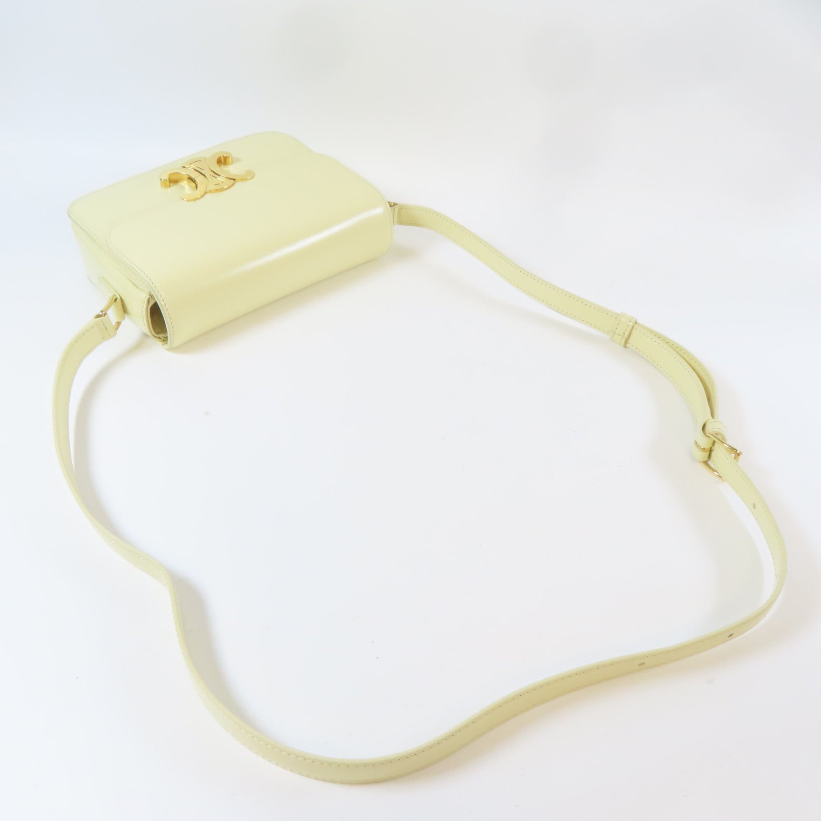 CELINE 牛皮皮革Triomphe Shoulder Bag金扣肩背袋白色
