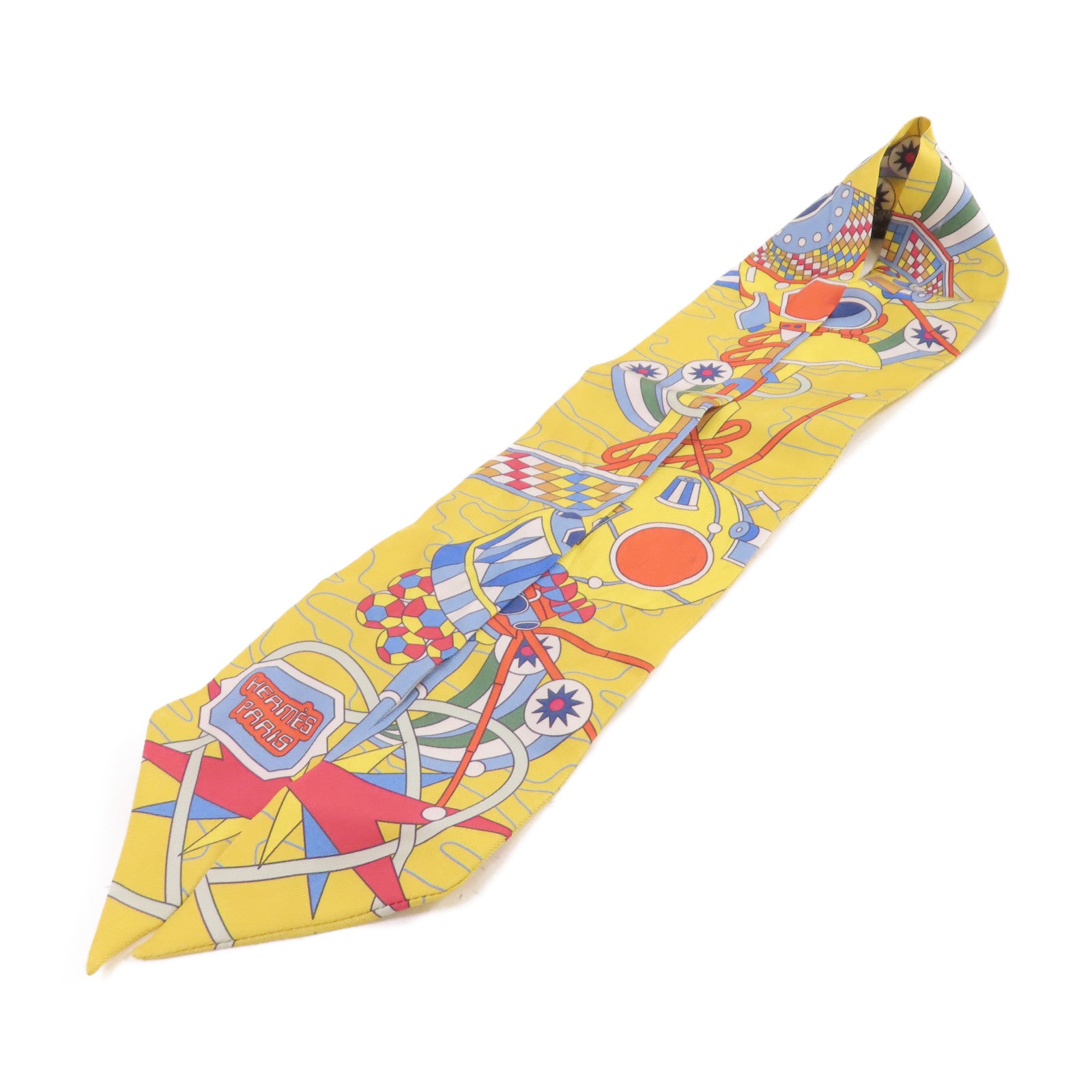 HERMES 絲質Twilly Scarf絲巾黃色/藍色/彩色