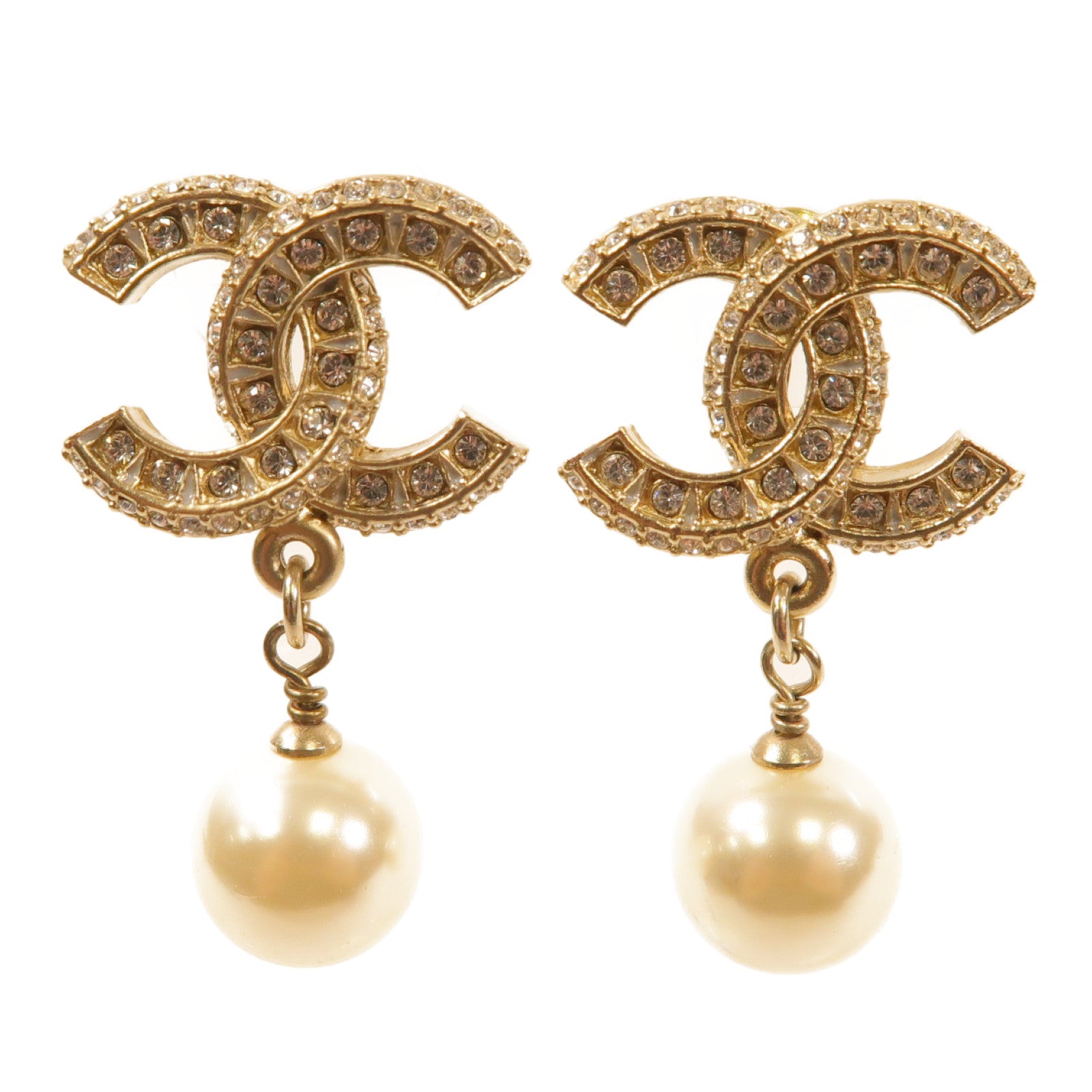 CHANEL 金屬/仿珍珠CC Earrings金扣耳環