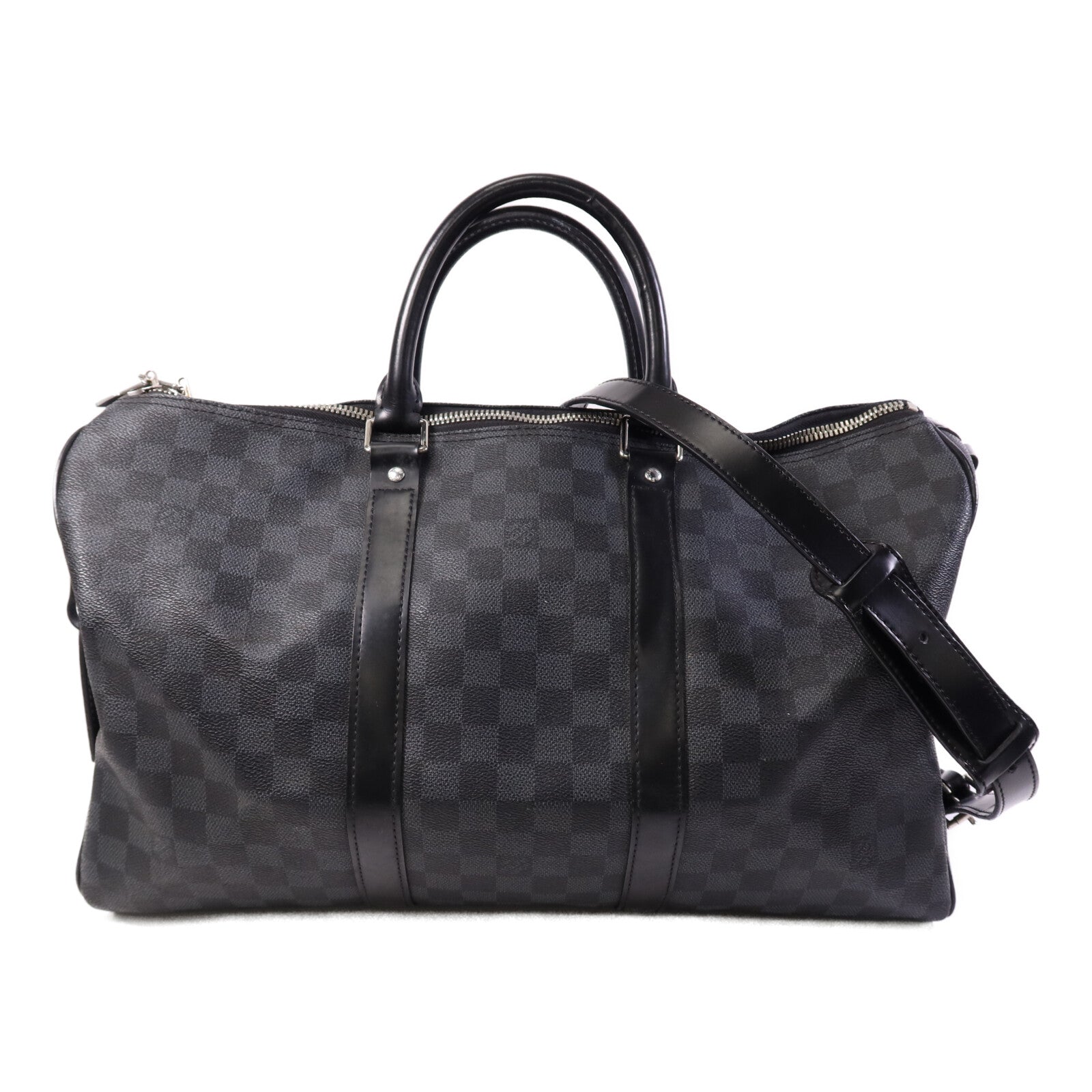 LOUIS VUITTON Damier Graphite Keepall 45 Bandouliere銀扣手挽肩背兩用袋