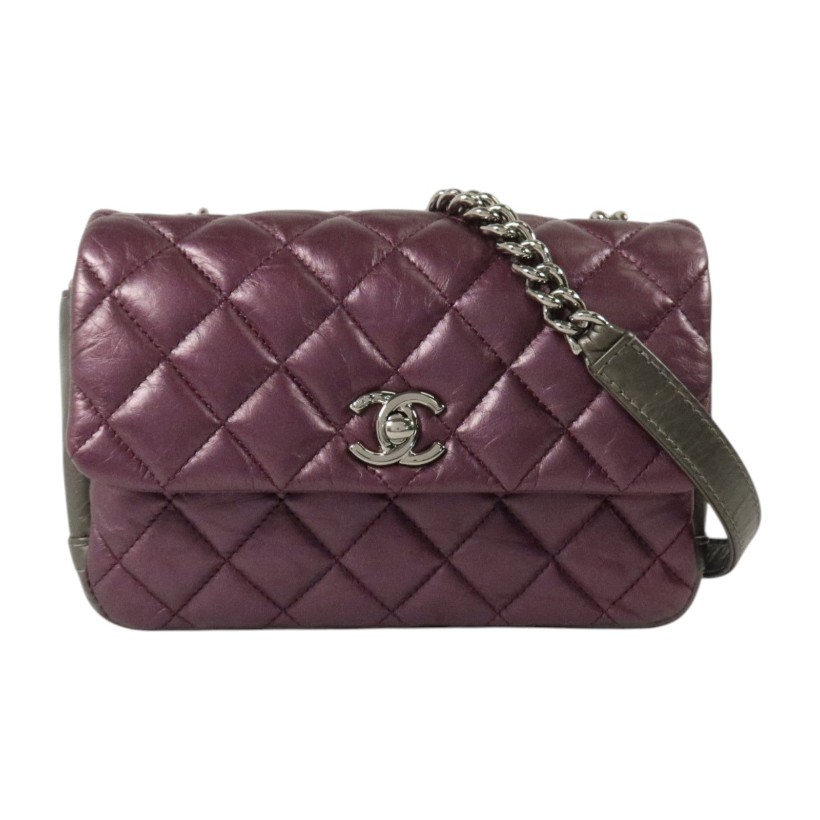 CHANEL 羊皮皮革Chain Shoulder銀扣鏈帶肩背袋