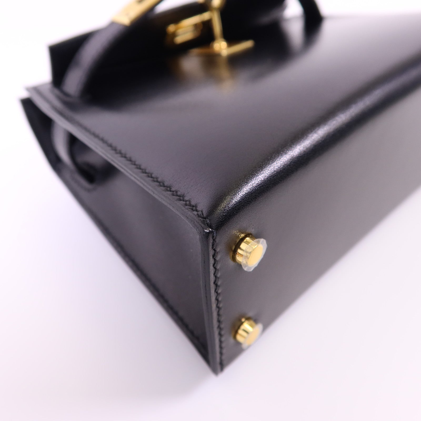 HERMES Box Calf皮革Mini Kelly金扣手挽肩背兩用袋Noir