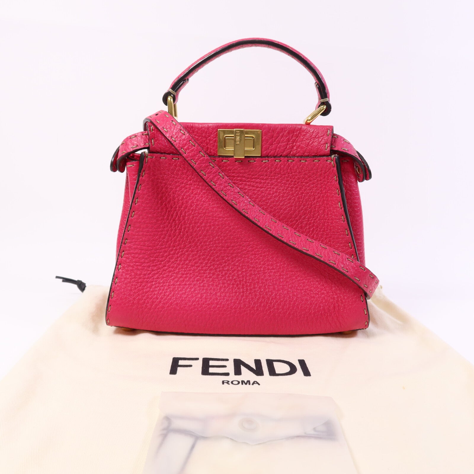 FENDI 牛皮皮革Selleria Peckaboo金扣手挽肩背兩用袋