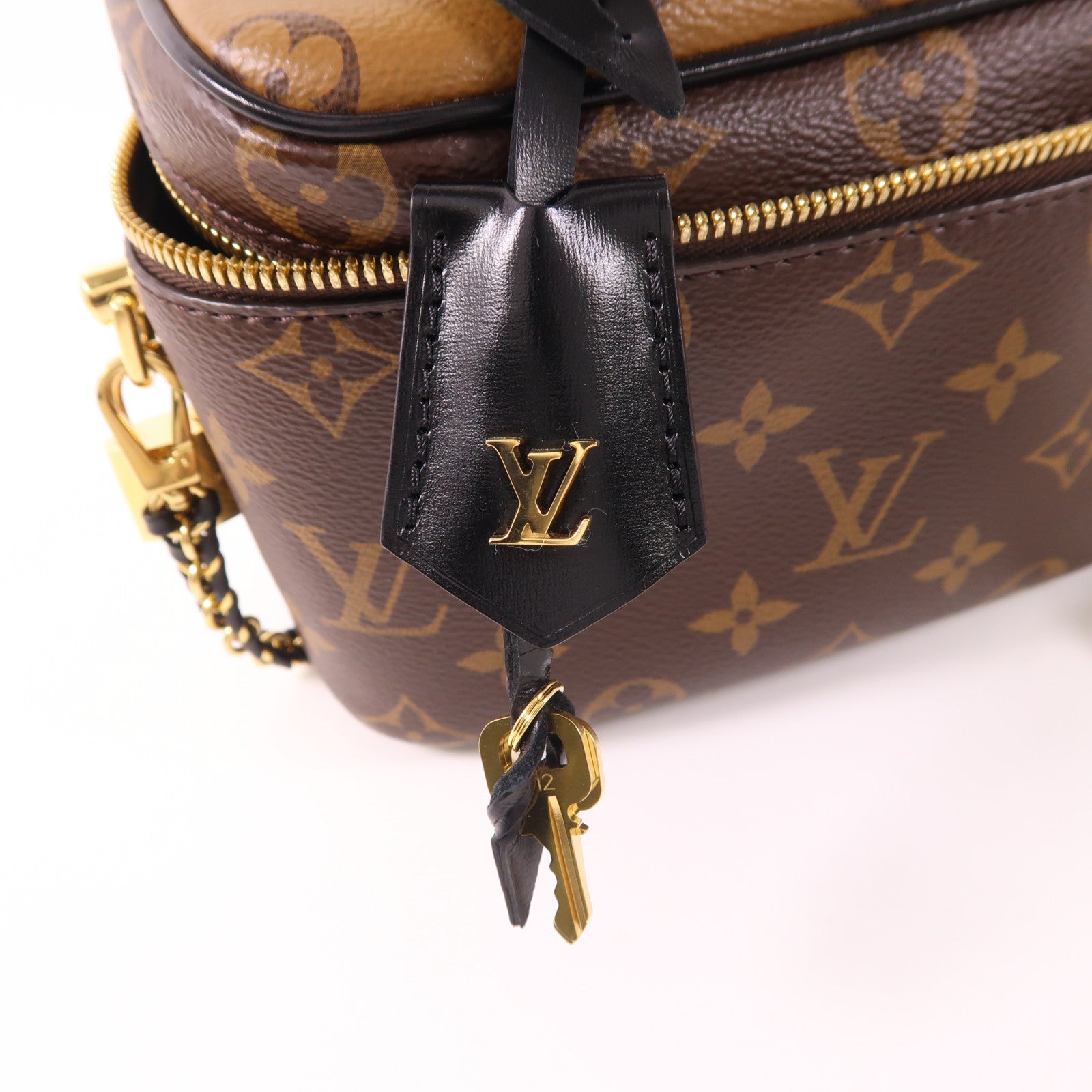 LOUIS VUITTON Monogram Reverse Vanity PM金扣手挽肩背兩用袋棕色