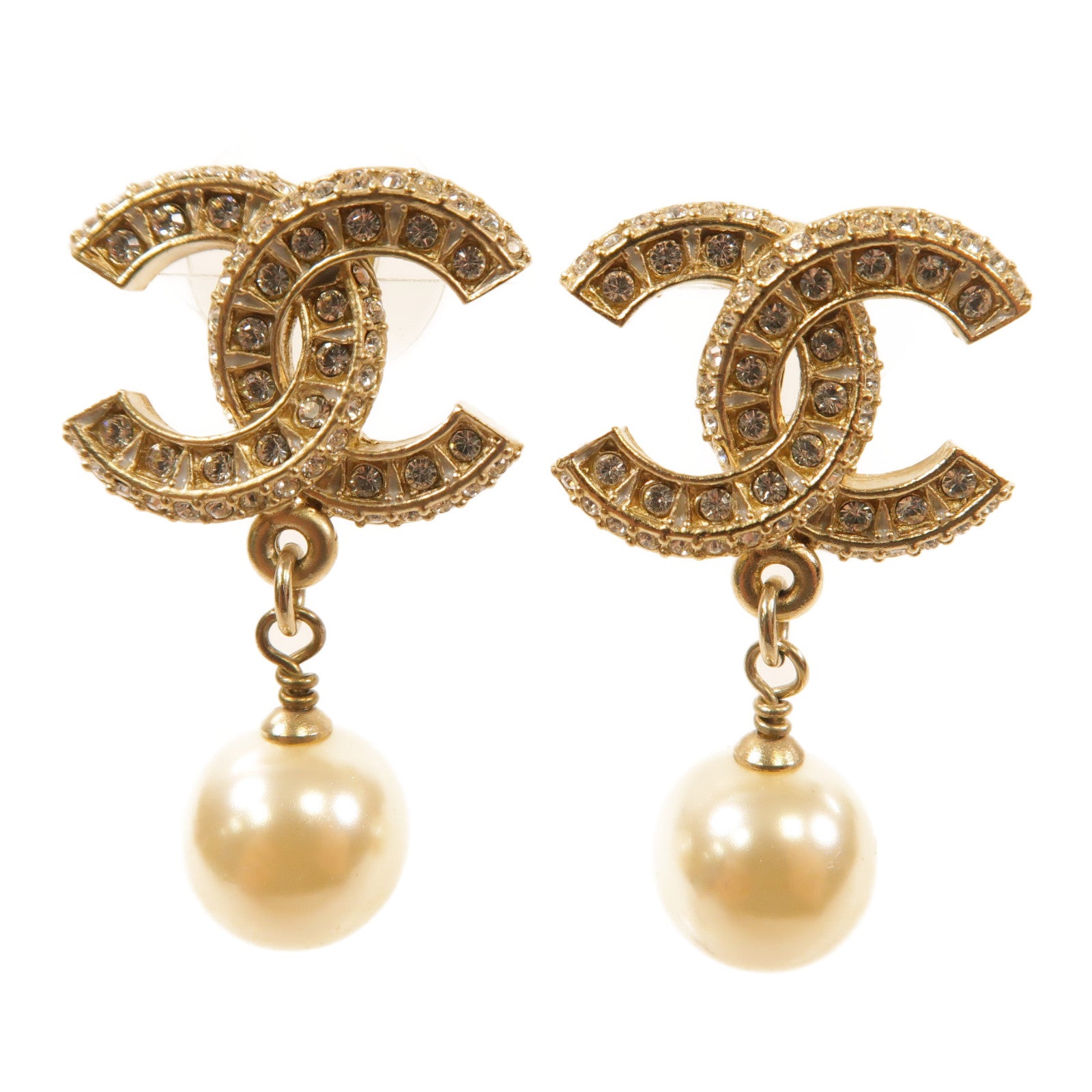 CHANEL 金屬/仿珍珠CC Earrings金扣耳環