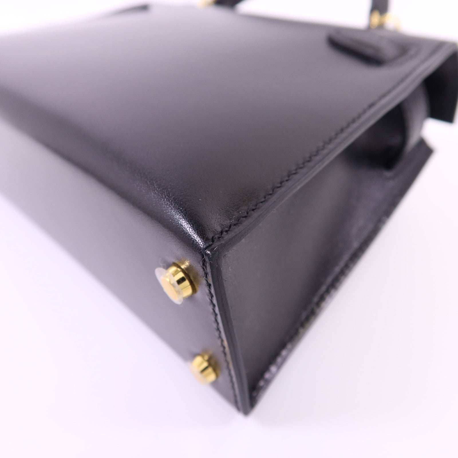 HERMES Box Calf皮革Mini Kelly金扣手挽肩背兩用袋Noir