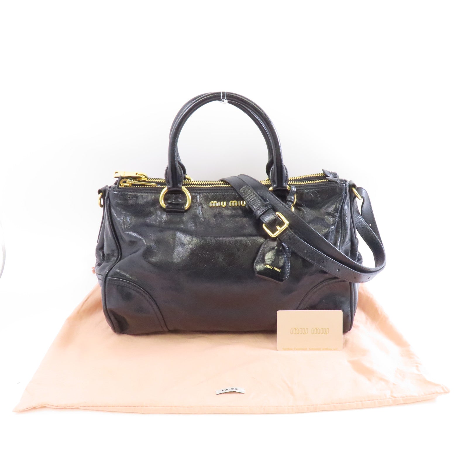 Miu Miu 牛皮皮革2way Shoulder金扣手挽肩背兩用袋黑色