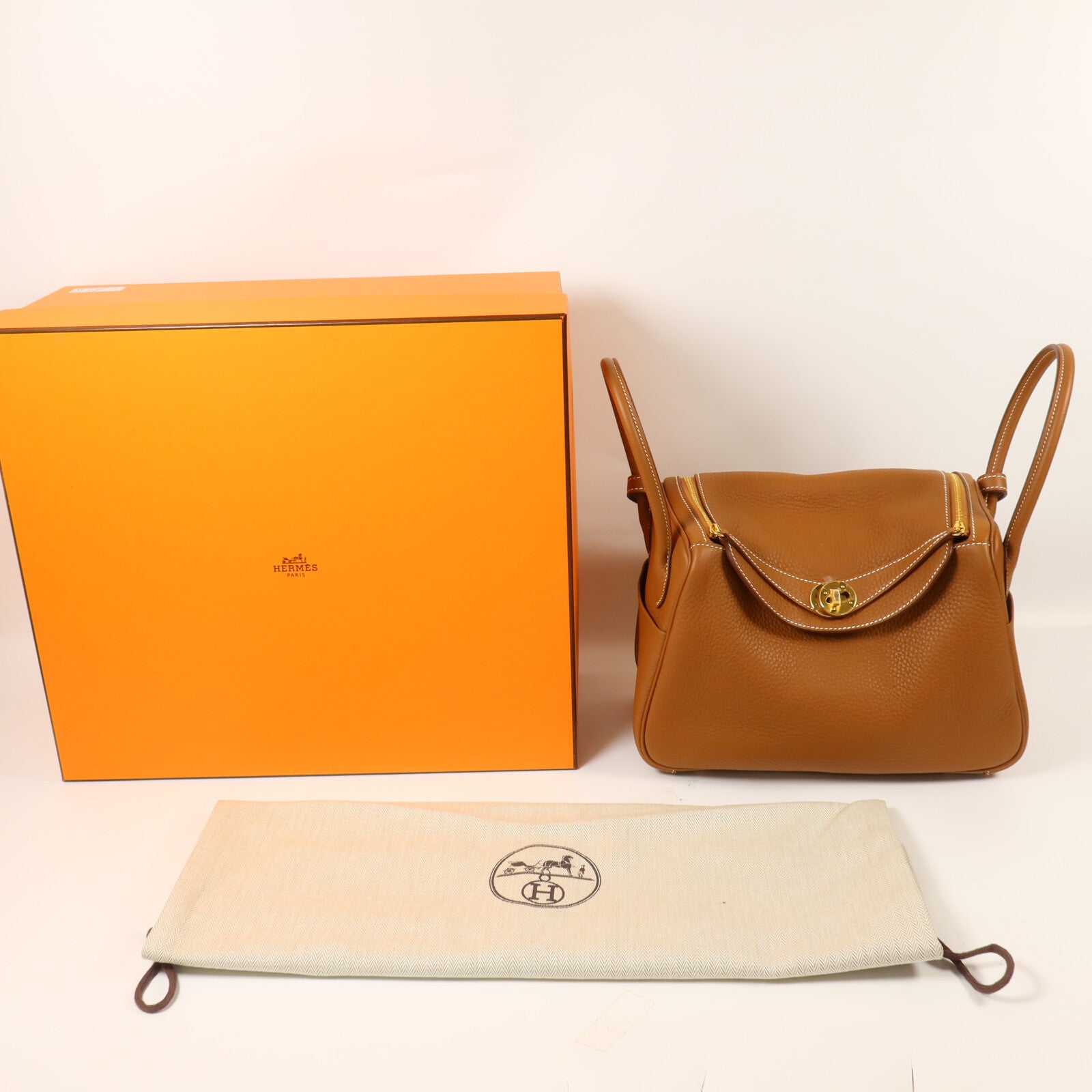 HERMES Clemence皮革Lindy 26手挽肩背兩用袋Gold
