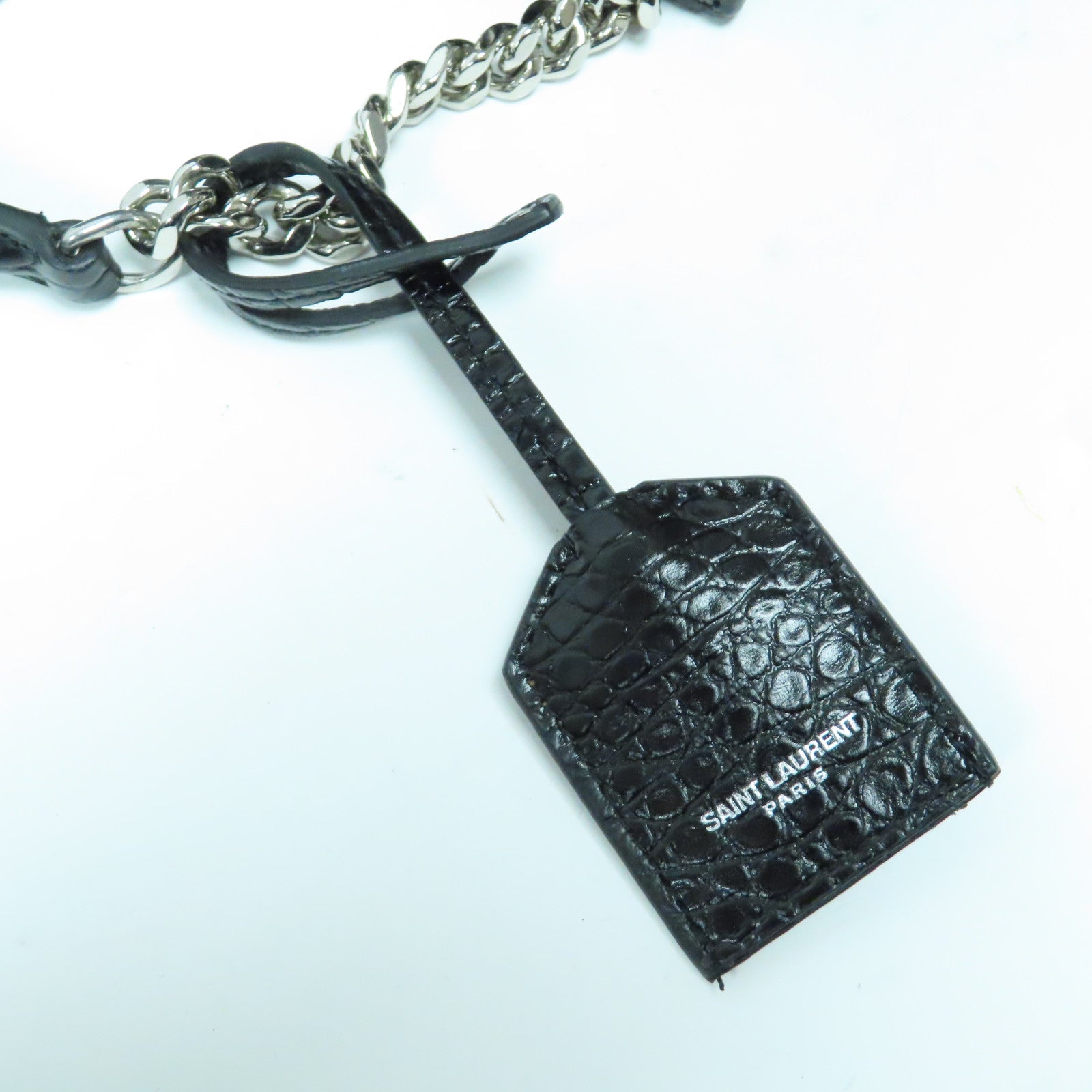 SAINT LAURENT 牛皮皮革Chain Shoulder Bag銀扣鏈帶肩背袋黑色