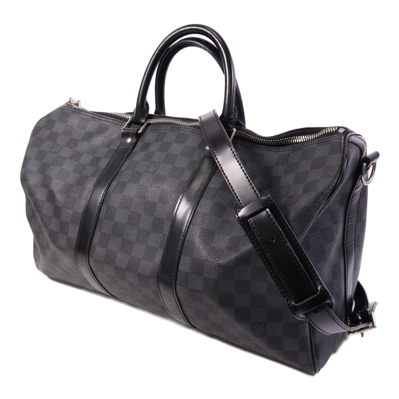 LOUIS VUITTON Damier Graphite Keepall 45 Bandouliere銀扣手挽肩背兩用袋