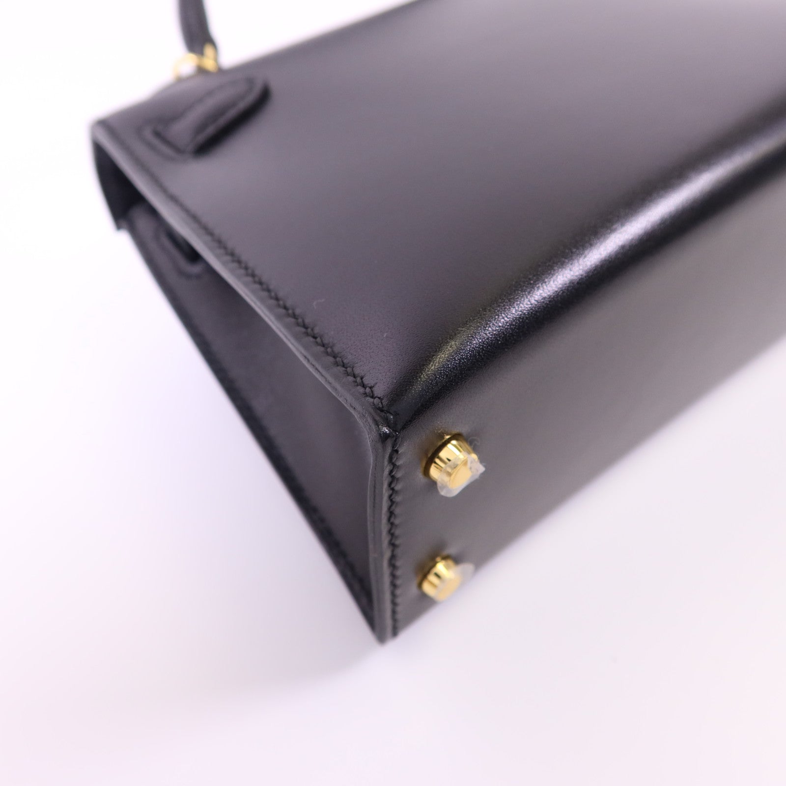 HERMES Box Calf皮革Mini Kelly金扣手挽肩背兩用袋Noir