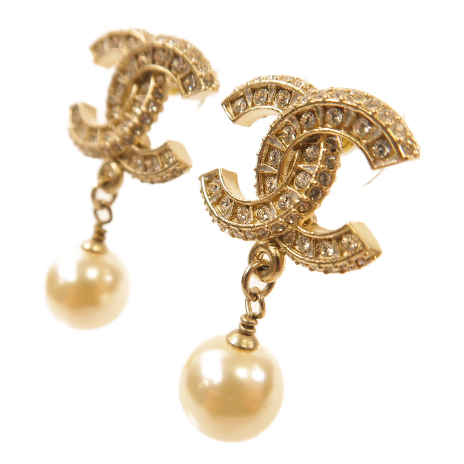 CHANEL 金屬/仿珍珠CC Earrings金扣耳環