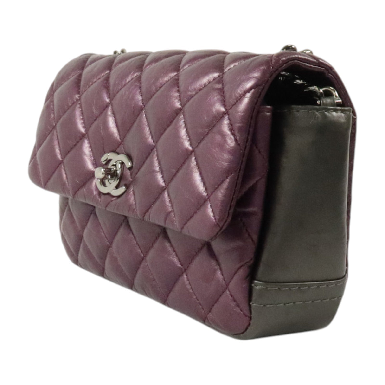 CHANEL 羊皮皮革Chain Shoulder銀扣鏈帶肩背袋