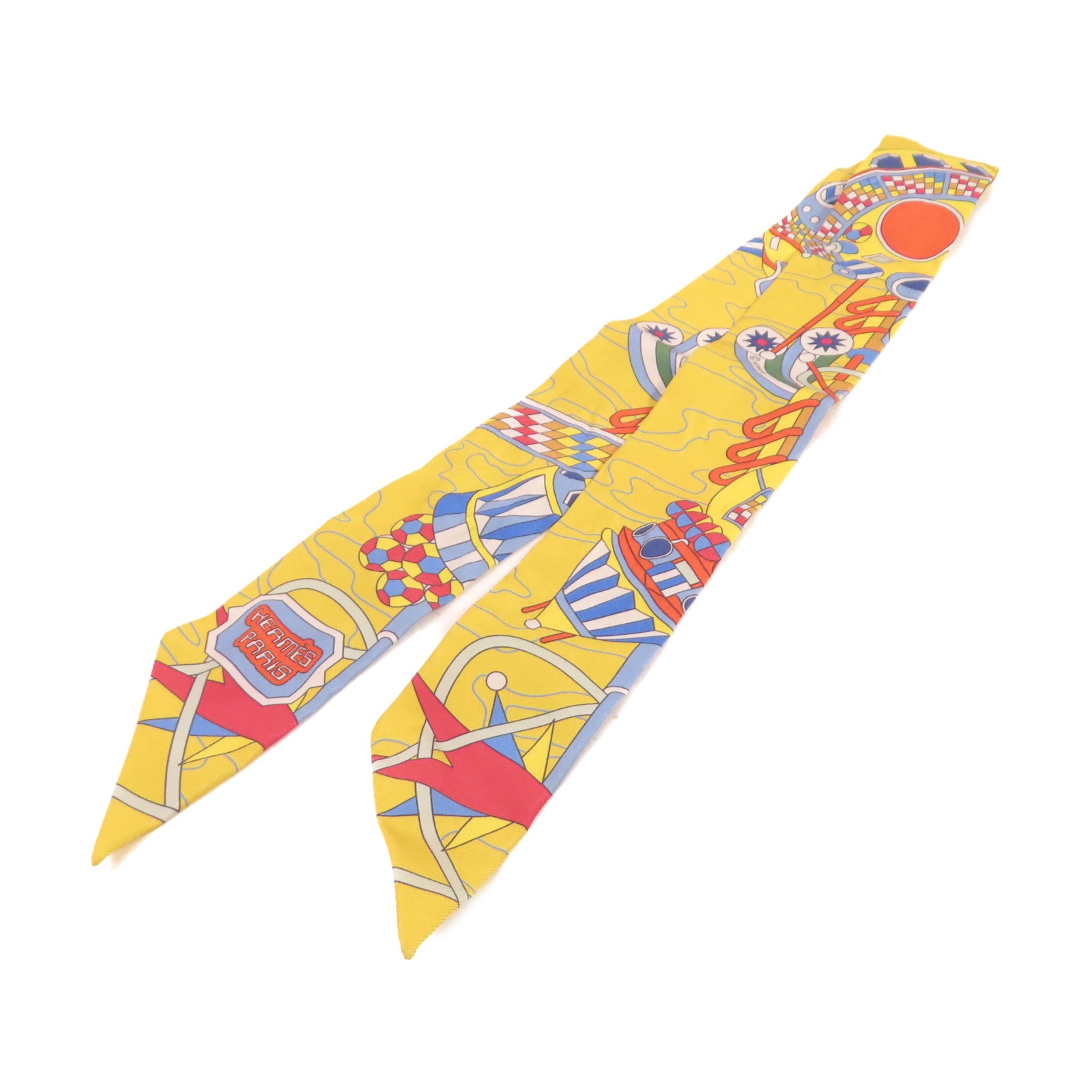 HERMES 絲質Twilly Scarf絲巾黃色/藍色/彩色